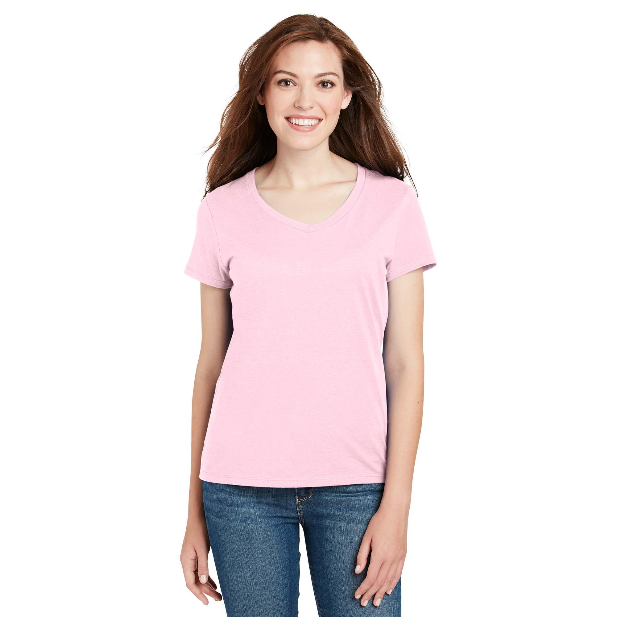 Hanes S04V Ladies Nano-T Cotton V-Neck T-Shirt - Pale Pink | Full Source