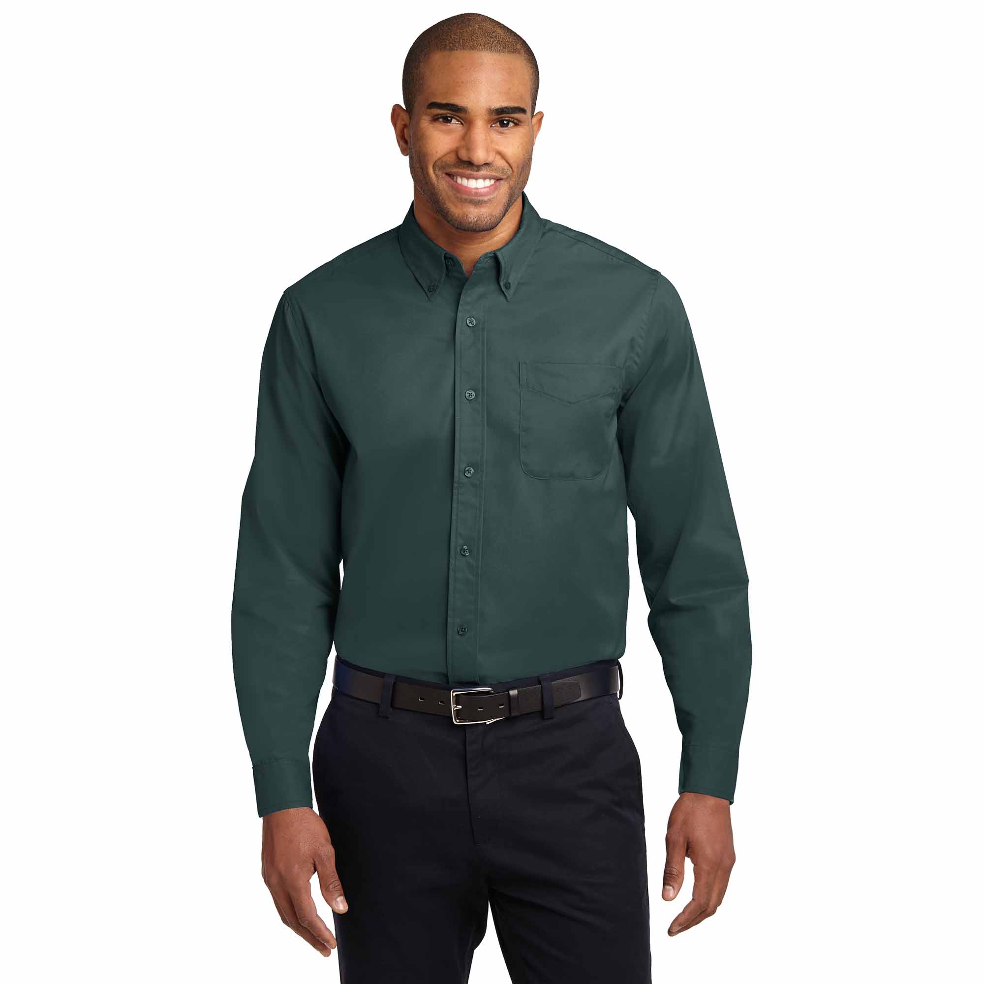 Port Authority S608 Long Sleeve Easy Care Shirt - Dark Green/Navy ...