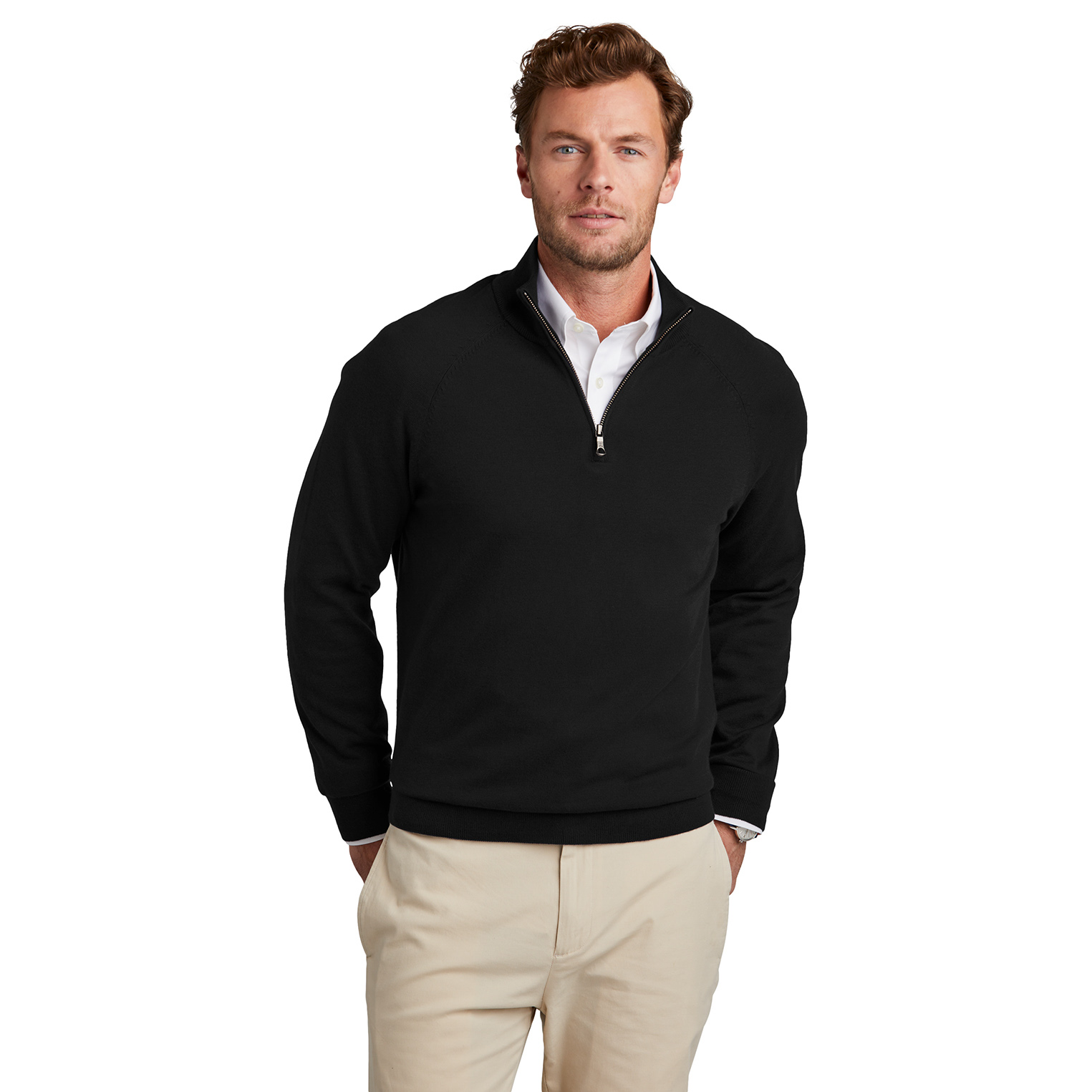 Brooks Brothers BB18402 Cotton Stretch 1/4-Zip Sweater - Deep