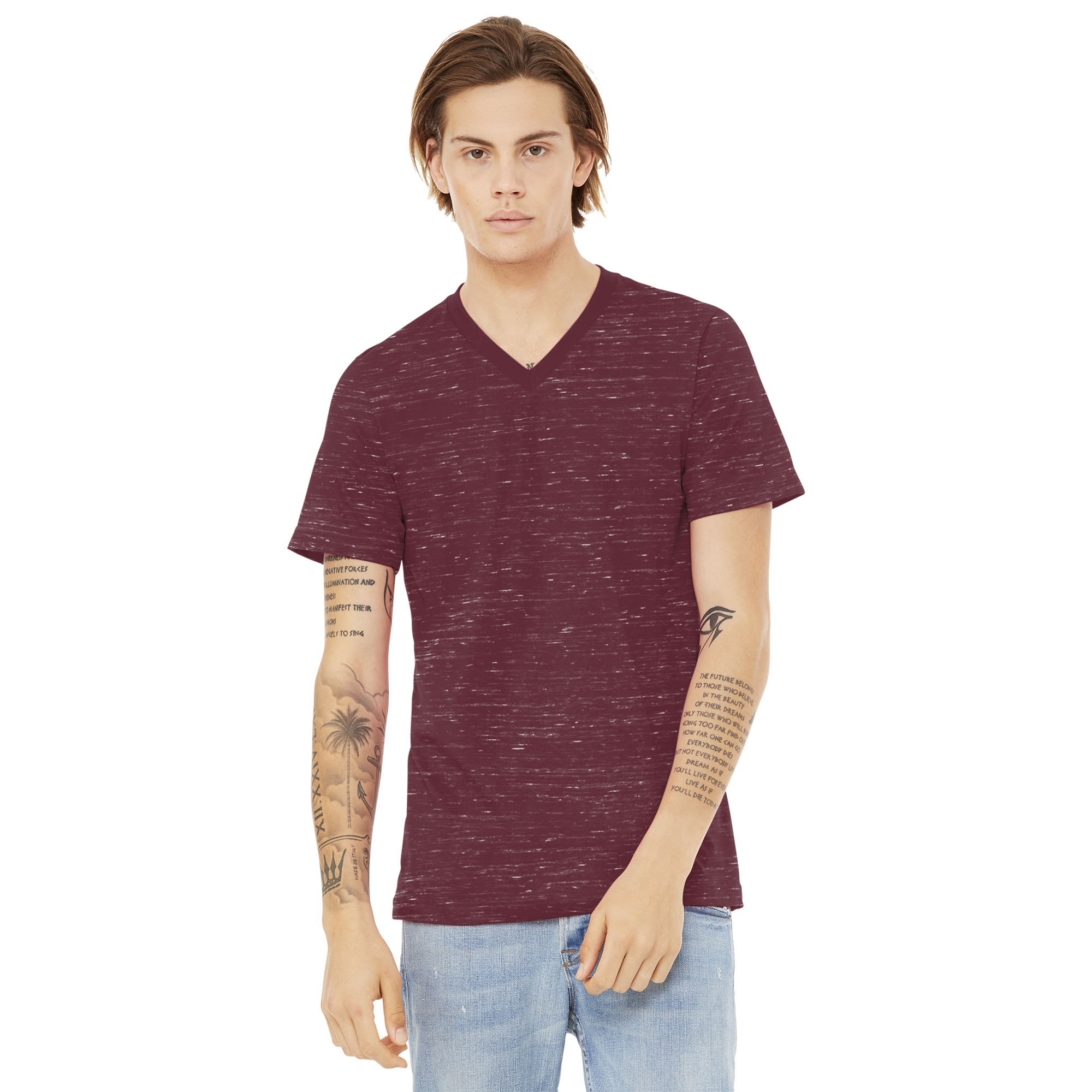 Bella + Canvas BC3655 Unisex Textured Jersey V-Neck Tee - Maroon Marble ...