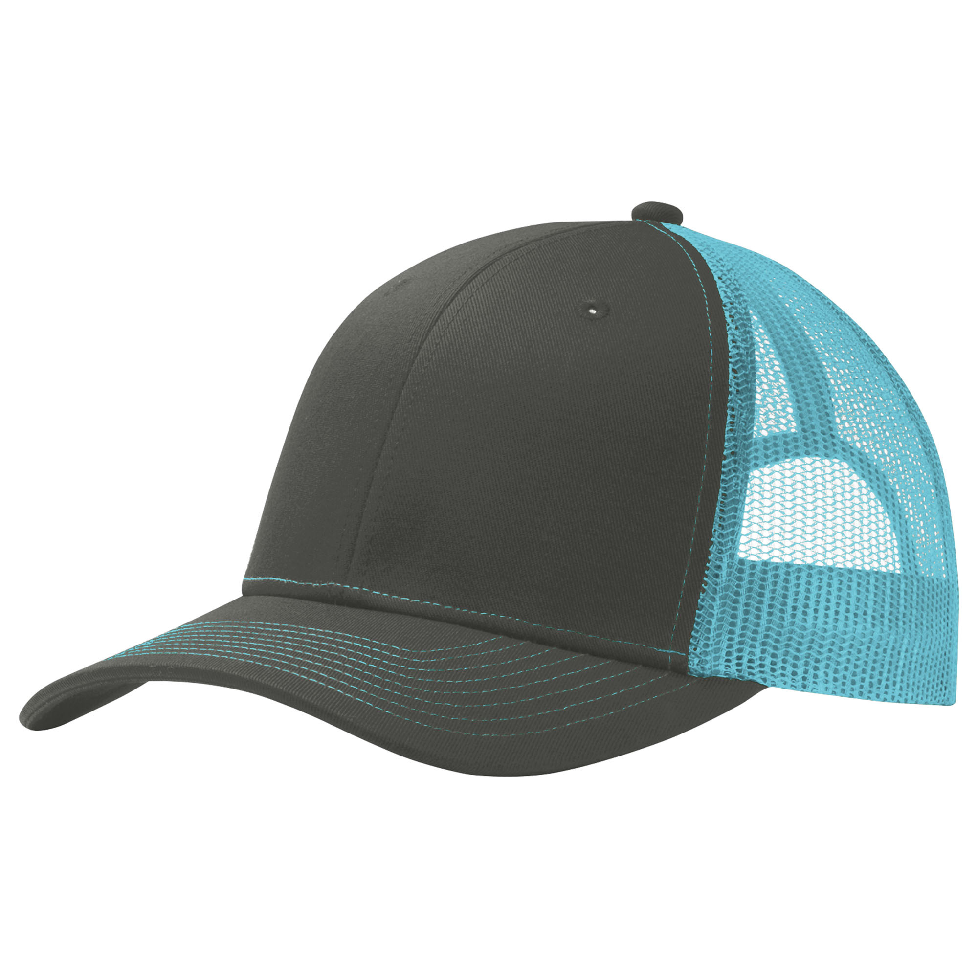 Port Authority C112 Snapback Trucker Cap - Grey Steel/Neon Blue | Full ...