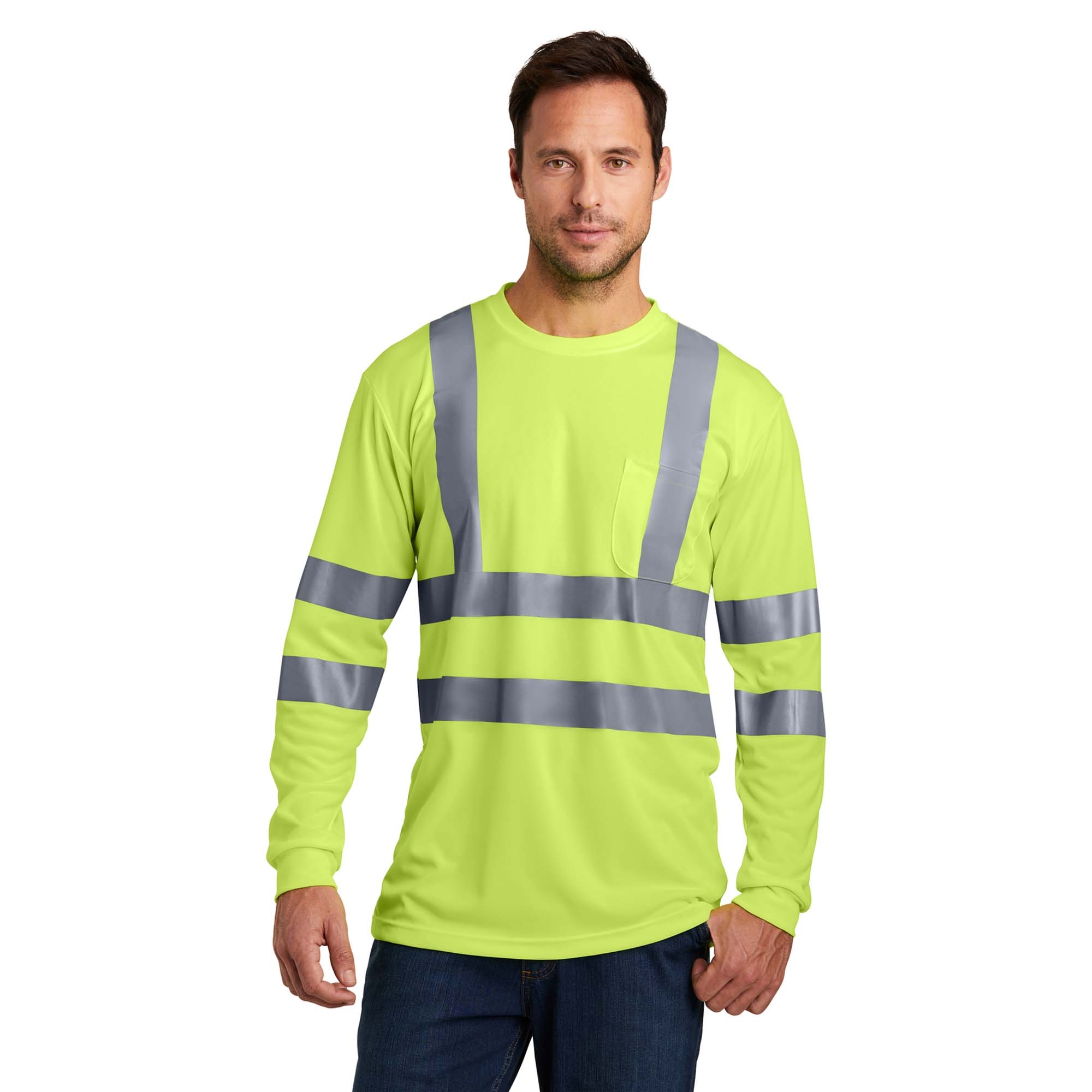 CornerStone CS409 Type R Class 3 Long Sleeve Safety T-Shirt - Yellow/Lime |  Full Source