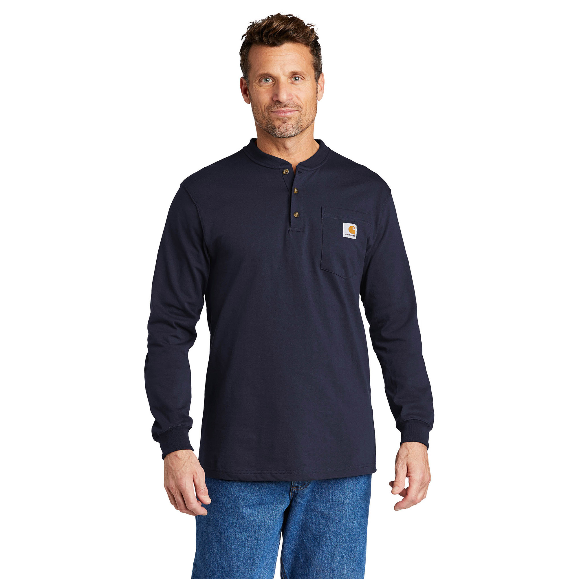 Carhartt K128 Workwear Long Sleeve Henley T-Shirt - Navy | Full Source