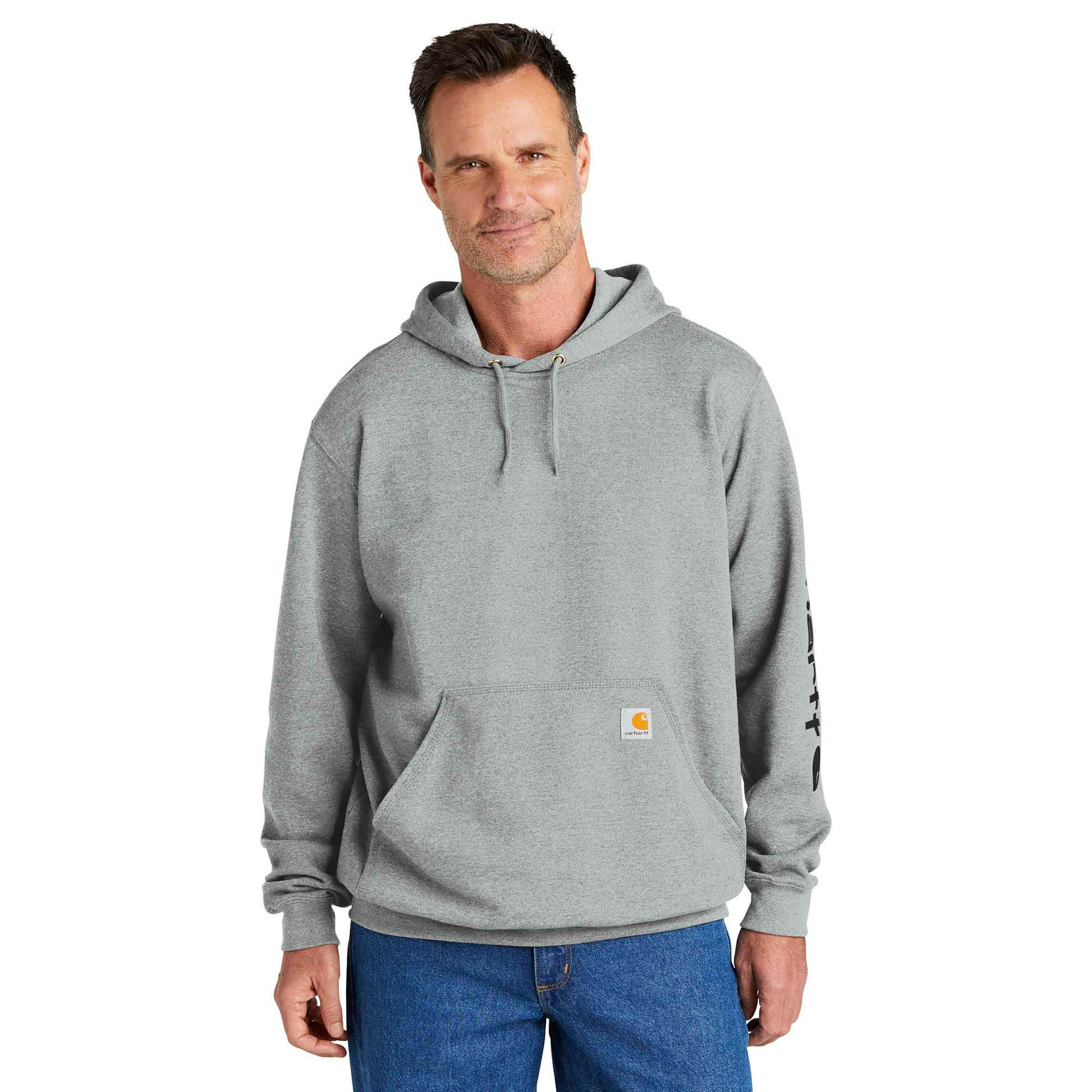 Carhartt K288 Middleweight Hooded Logo Sweatshirt - Heather Grey | Full ...