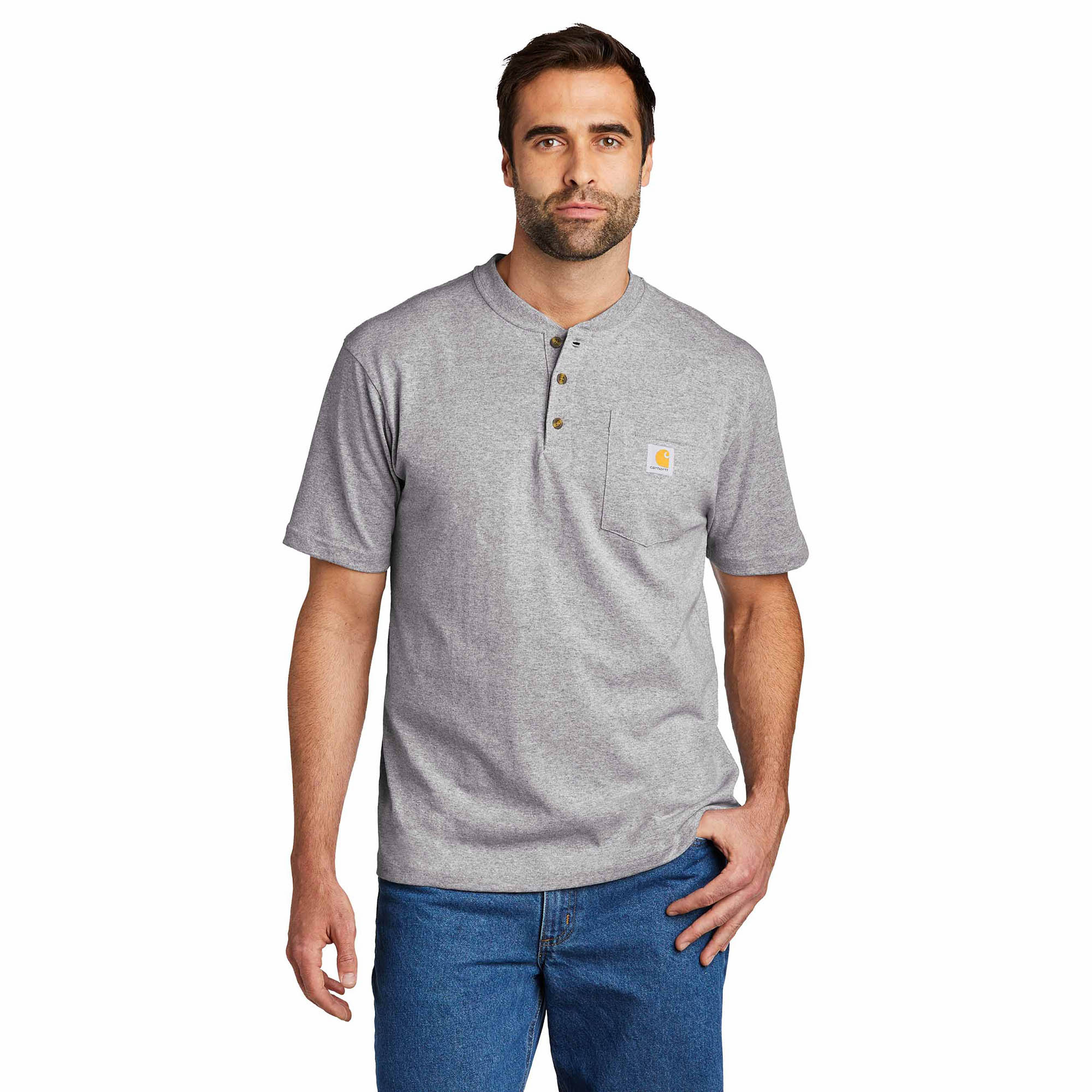 Carhartt K84 Workwear Short Sleeve Henley T-Shirt - Heather Gray | Full ...