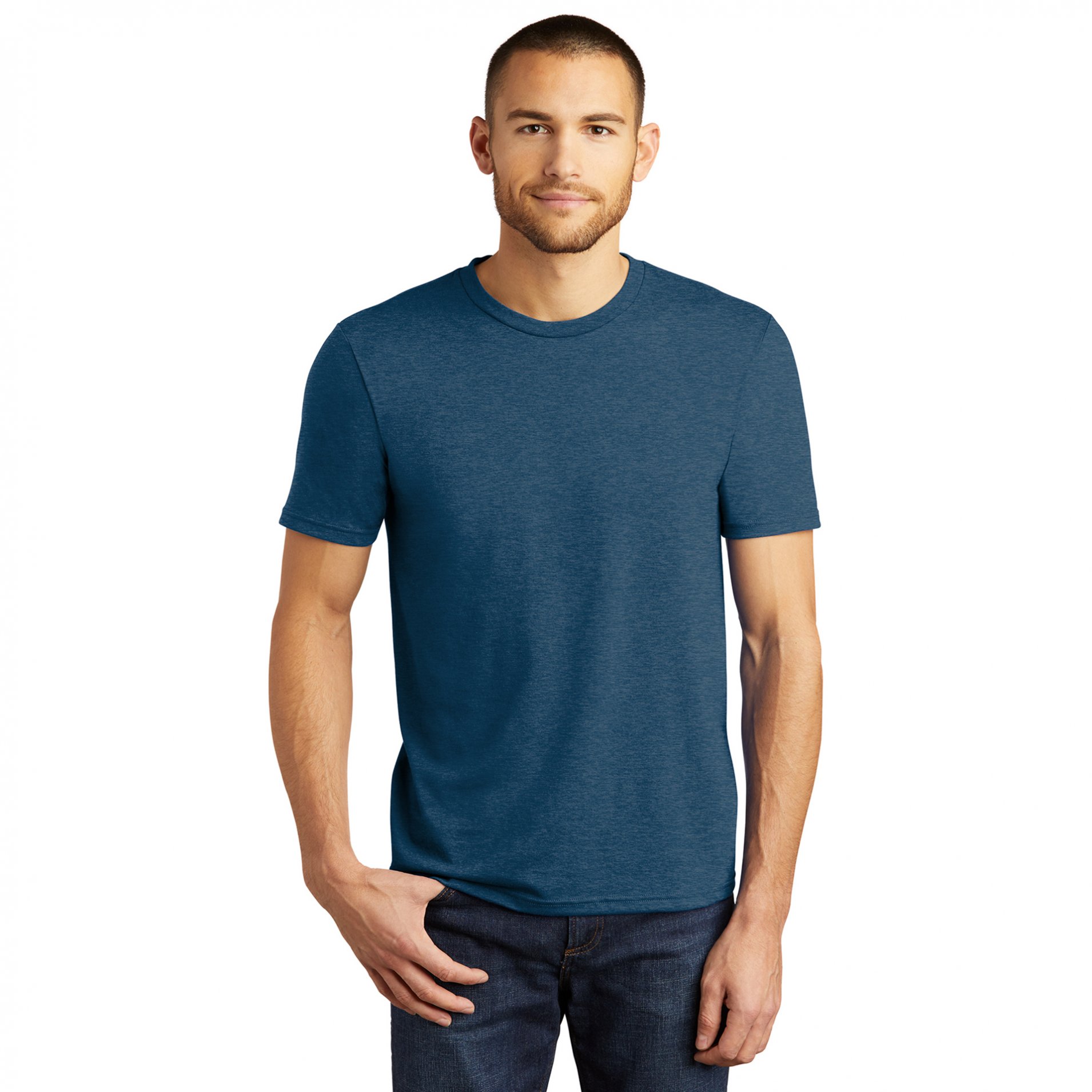 District DM130 Perfect Tri Crew Tee - Heathered Neptune Blue