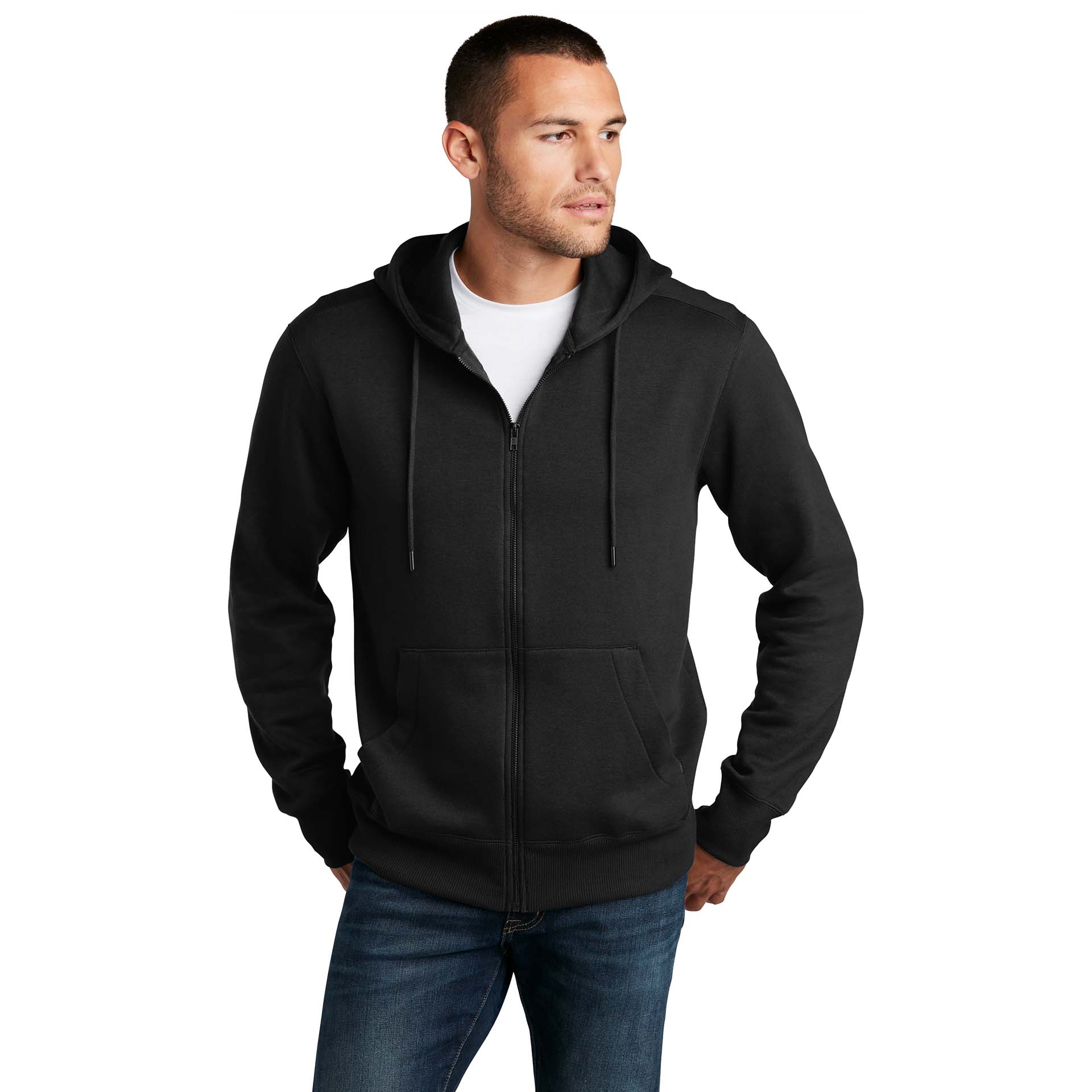 District DT1103 Perfect Weight Fleece Full-Zip Hoodie - Jet Black ...