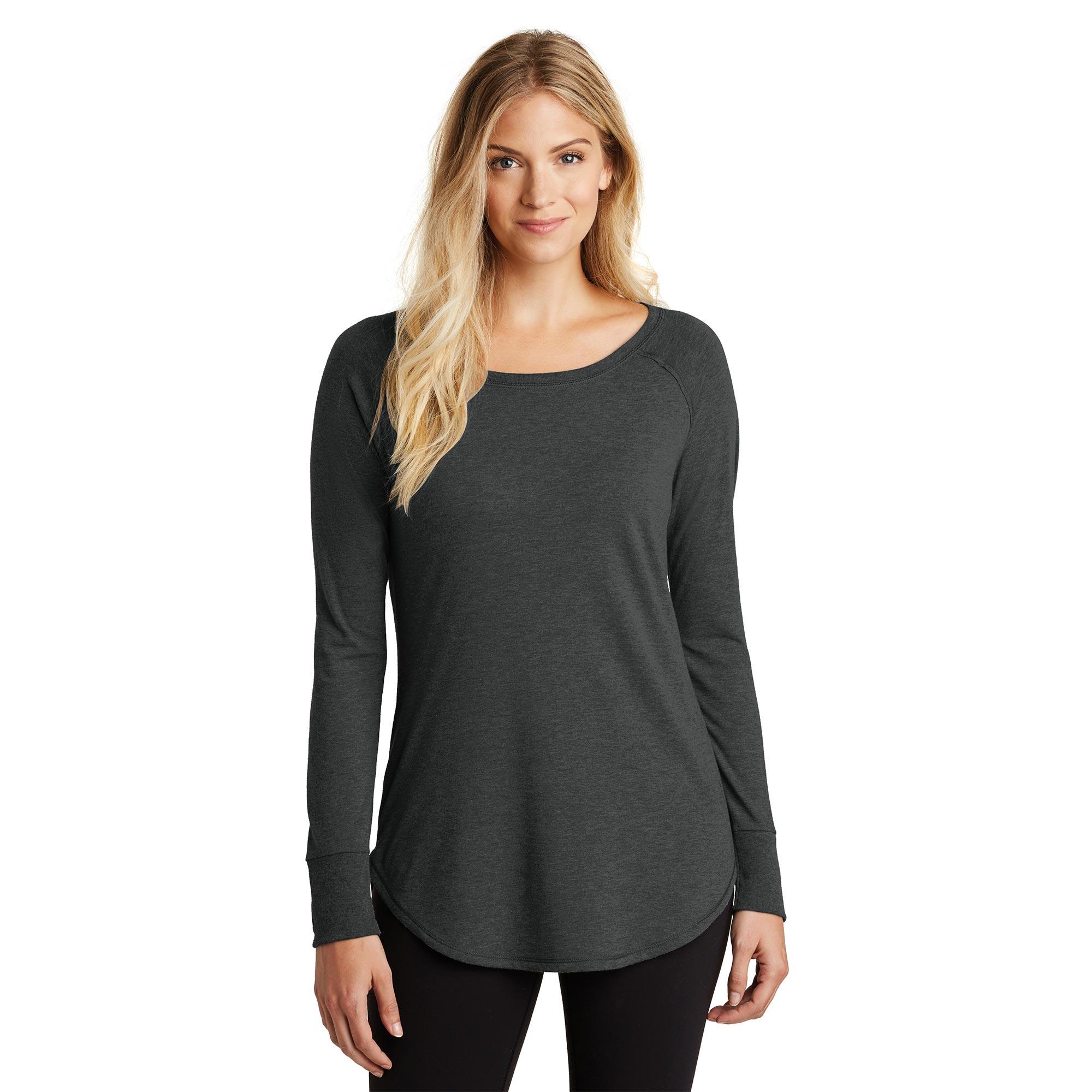 District DT132L Women's Perfect Tri Long Sleeve Tunic Tee - Black Frost ...