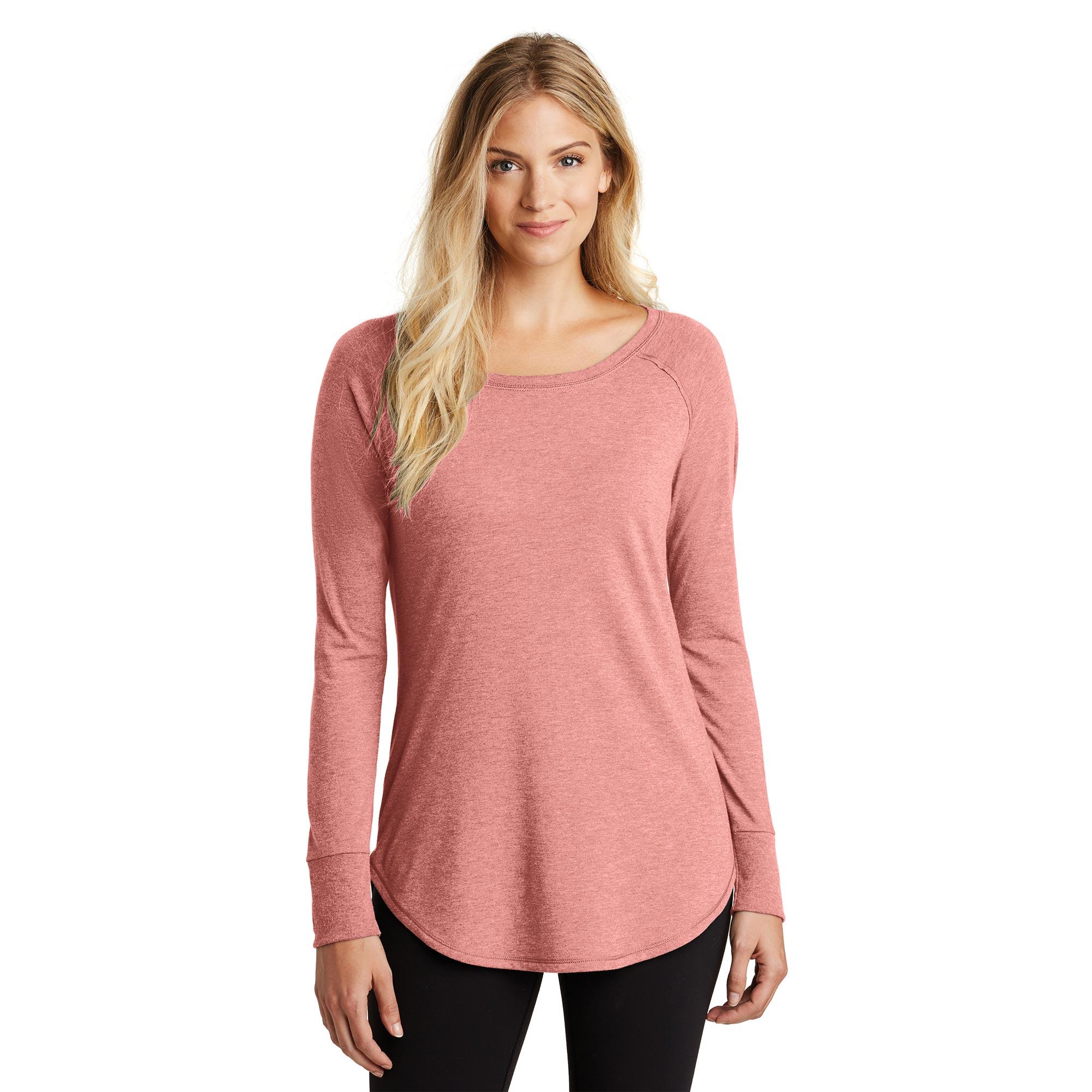 District DT132L Women's Perfect Tri Long Sleeve Tunic Tee - Blush Frost ...
