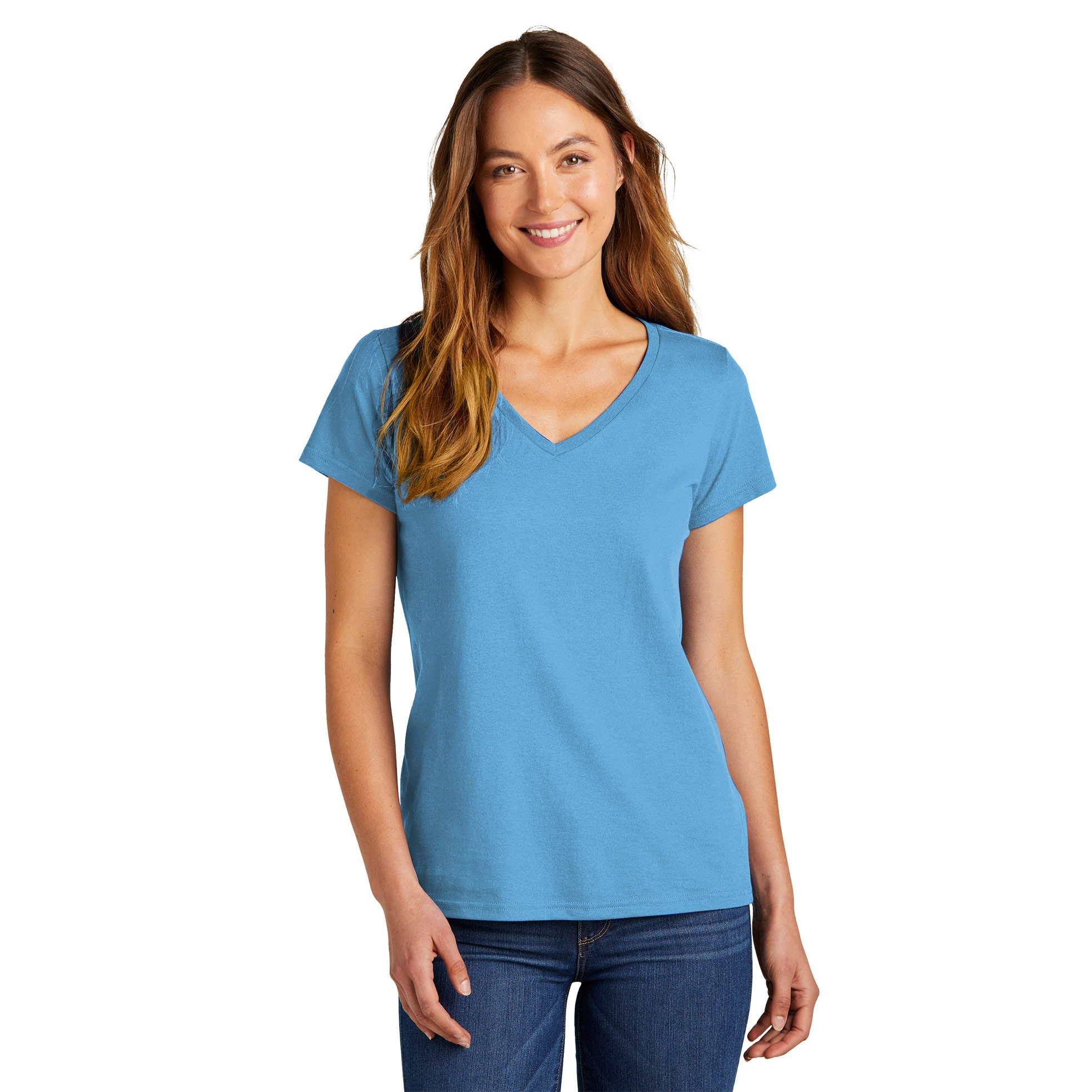 District DT5002 Women's The Concert Tee V-Neck - Aquatic Blue | Full Source