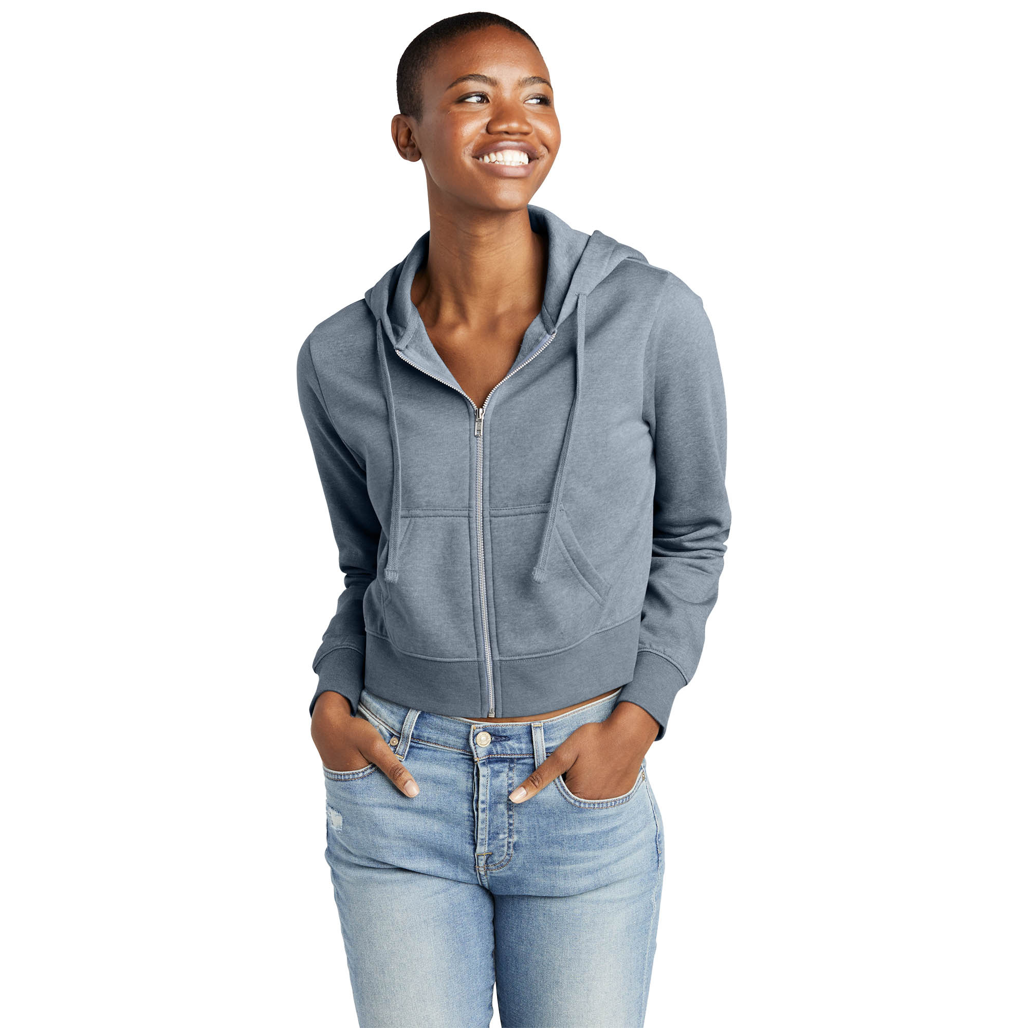 District DT6103 Womens V.I.T. Fleece Full-Zip Hoodie - Flint Blue
