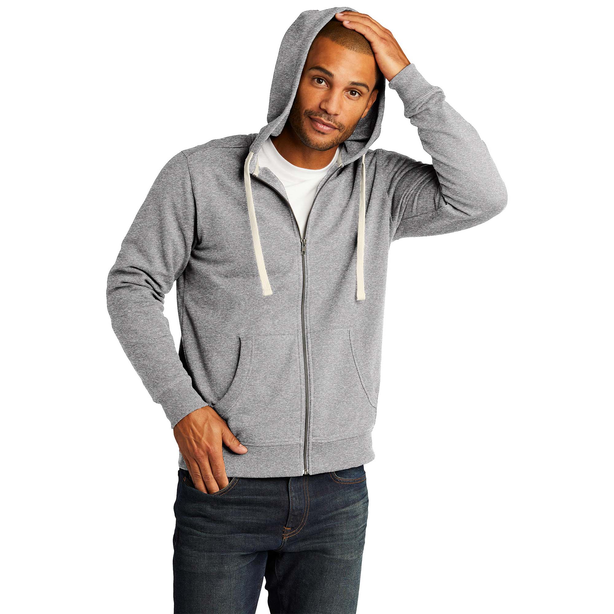 District DT8102 Re-Fleece Full-Zip Hoodie - Light Heather Grey
