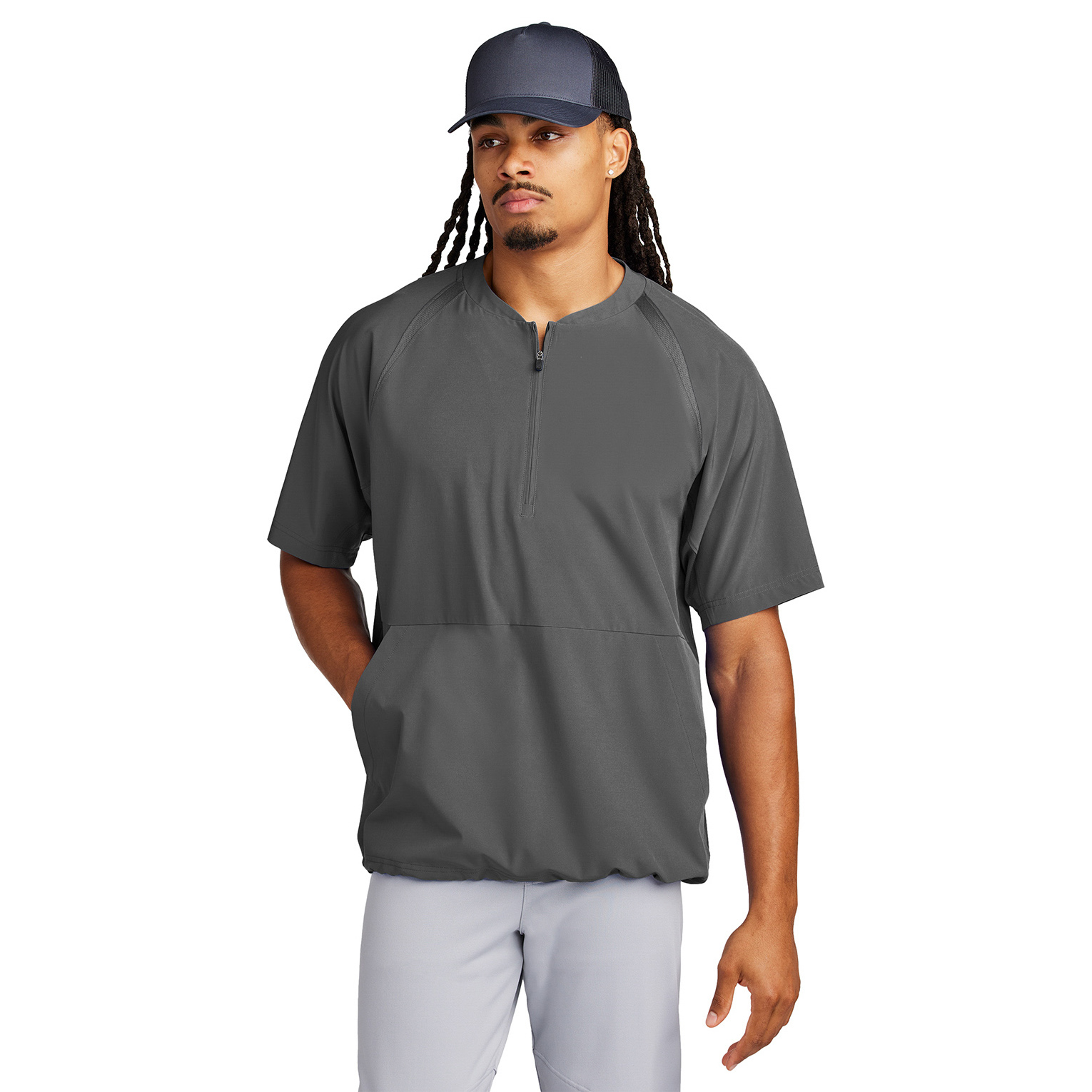 Sport-Tek JST489 Repeat 1/2-Zip Short Sleeve Jacket - Iron Grey