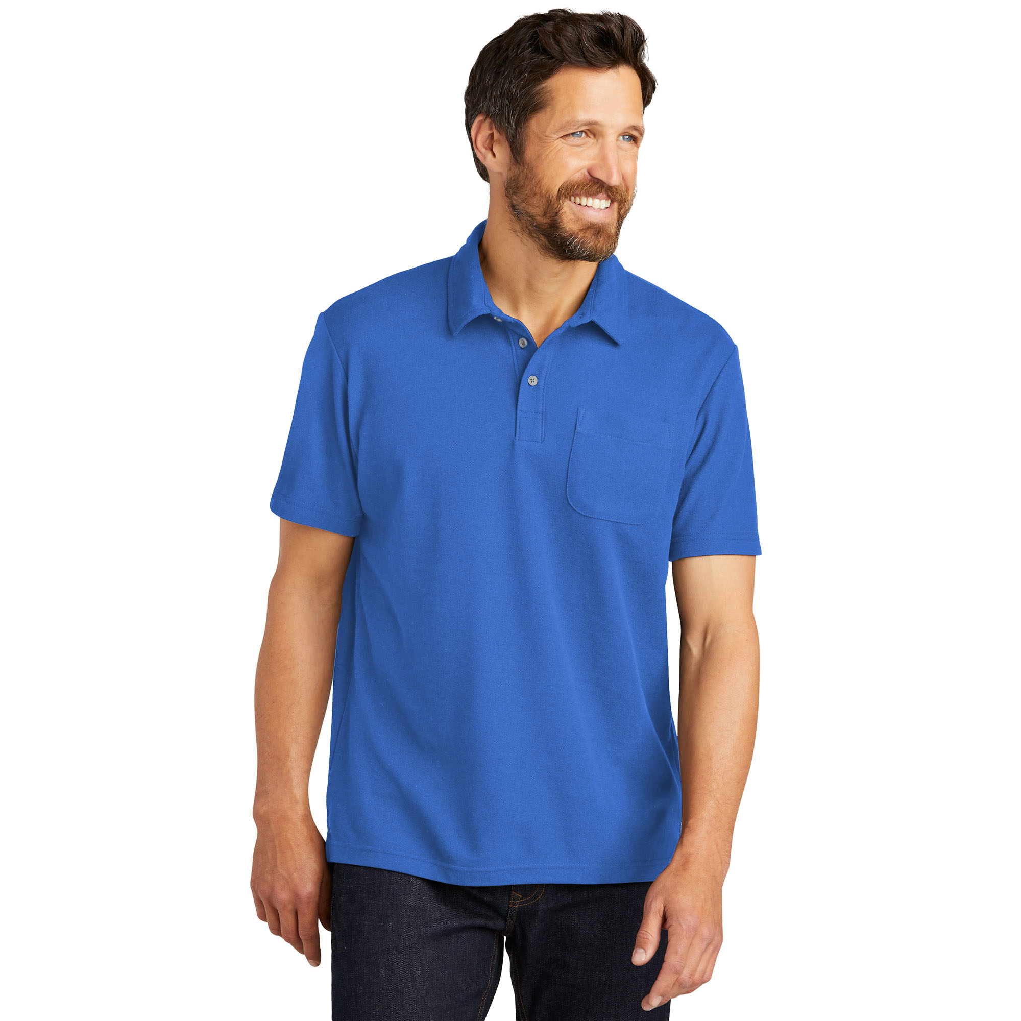 Port Authority K868 C-FREE Cotton Blend Pique Pocket Polo - True Blue ...