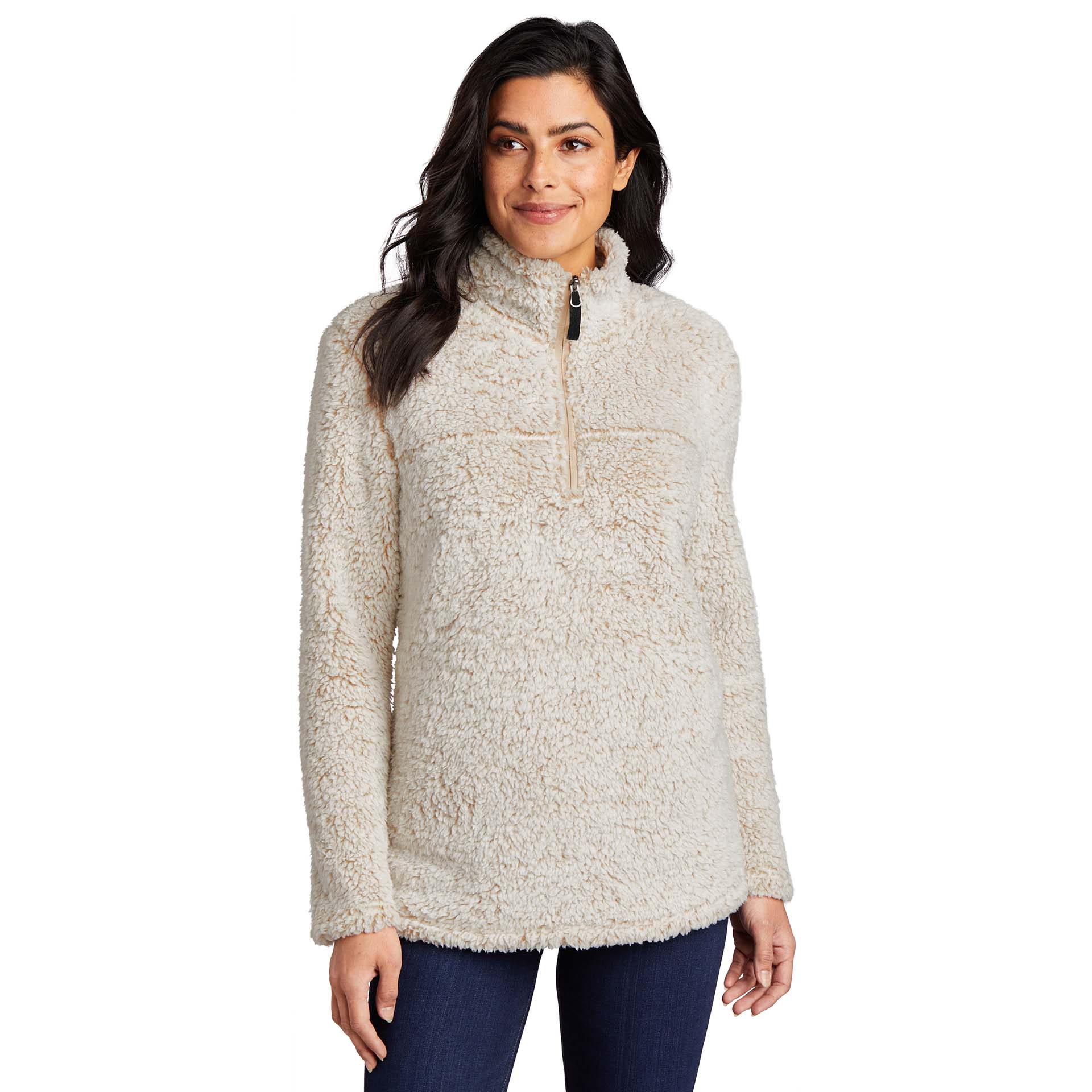 Port Authority L130 Ladies Cozy 1/4Zip Fleece Oatmeal Heather Full