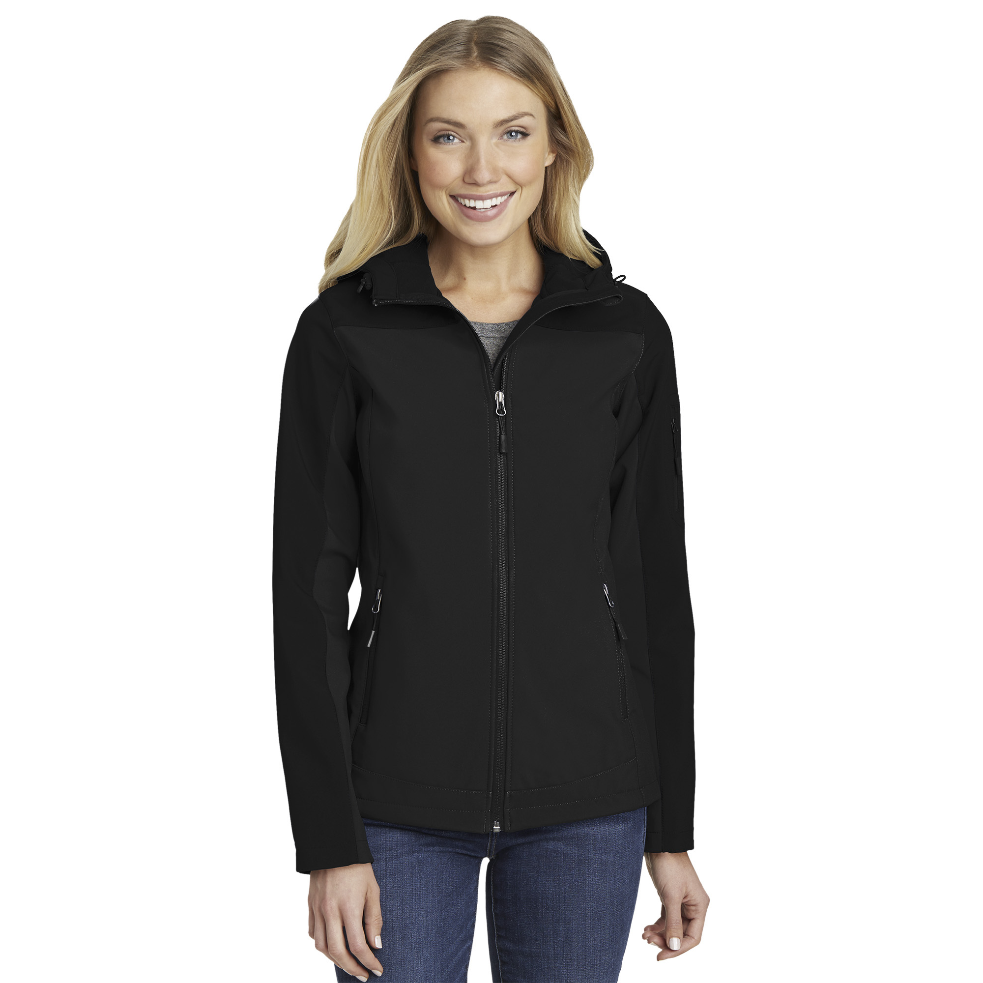 Port Authority L335 Ladies Hooded Core Soft Shell Jacket - Black | Full ...