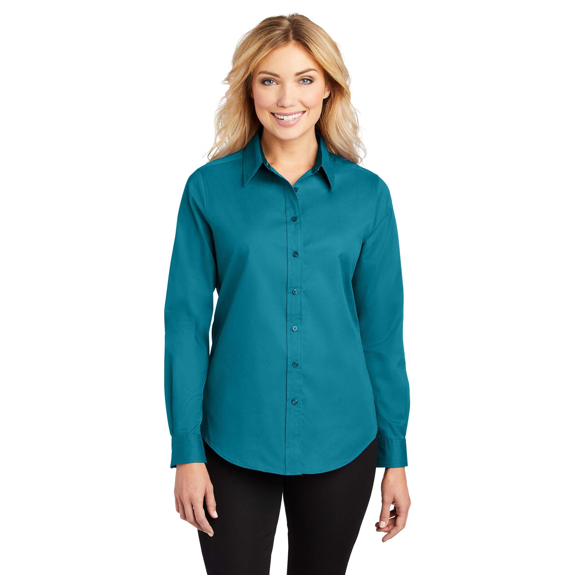 Port Authority L608 Ladies Long Sleeve Easy Care Shirt - Teal Green ...