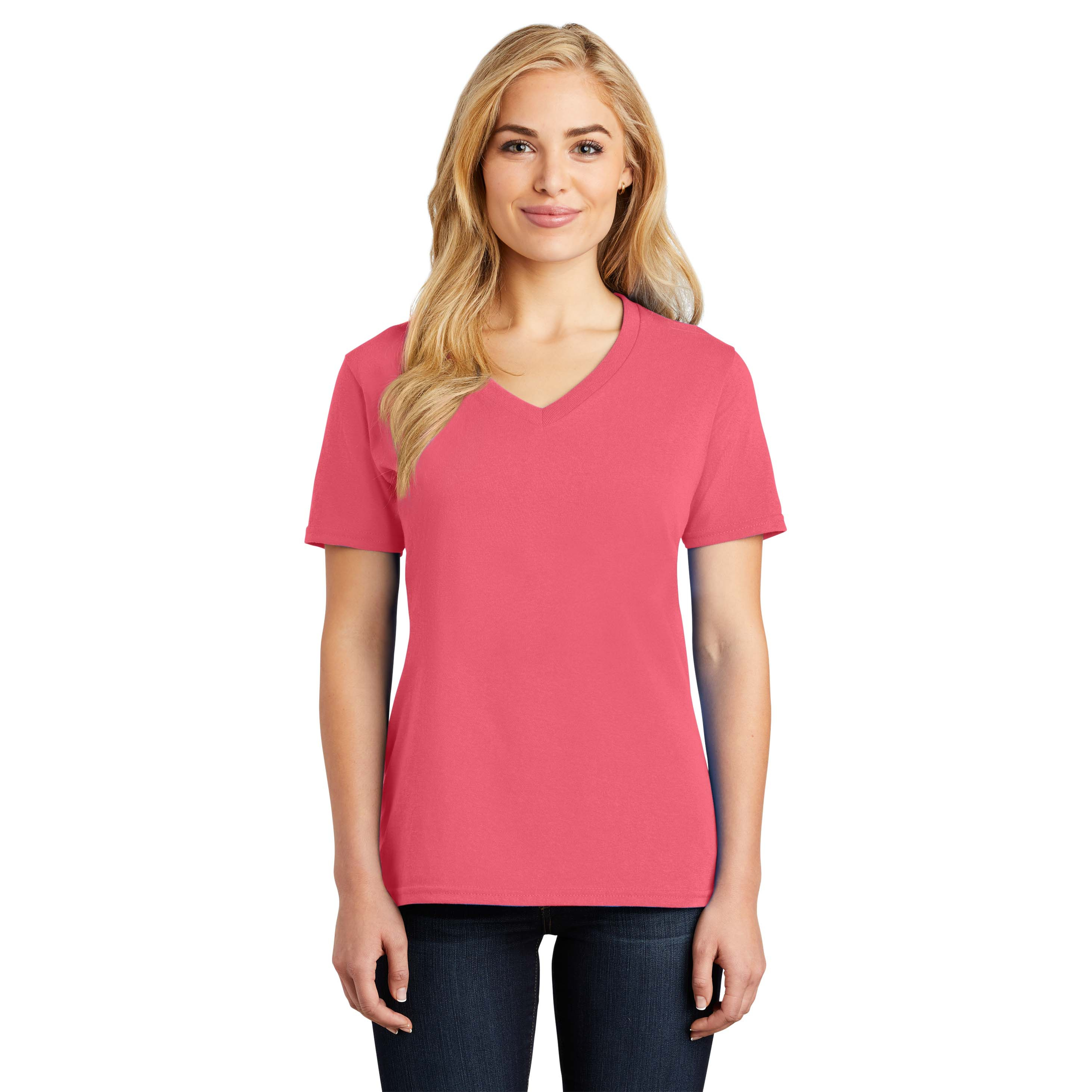 Port & Company LPC54V Ladies Core Cotton V-Neck Tee - Coral | Full Source