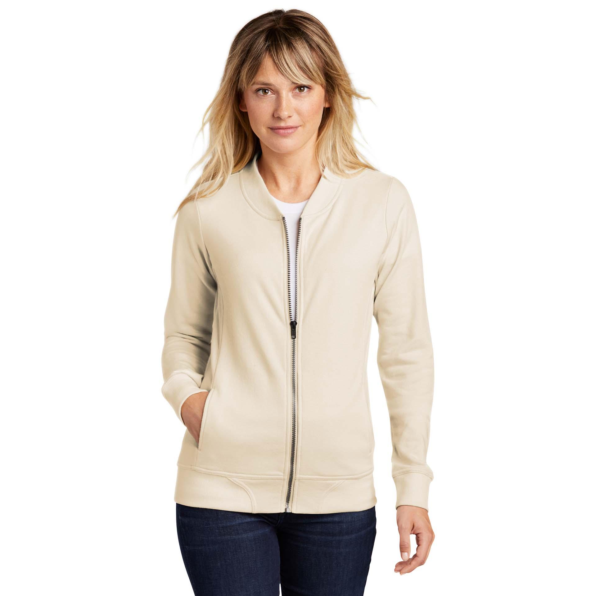 SportTek LST274 Ladies Lightweight French Terry Bomber Ecru Full Source
