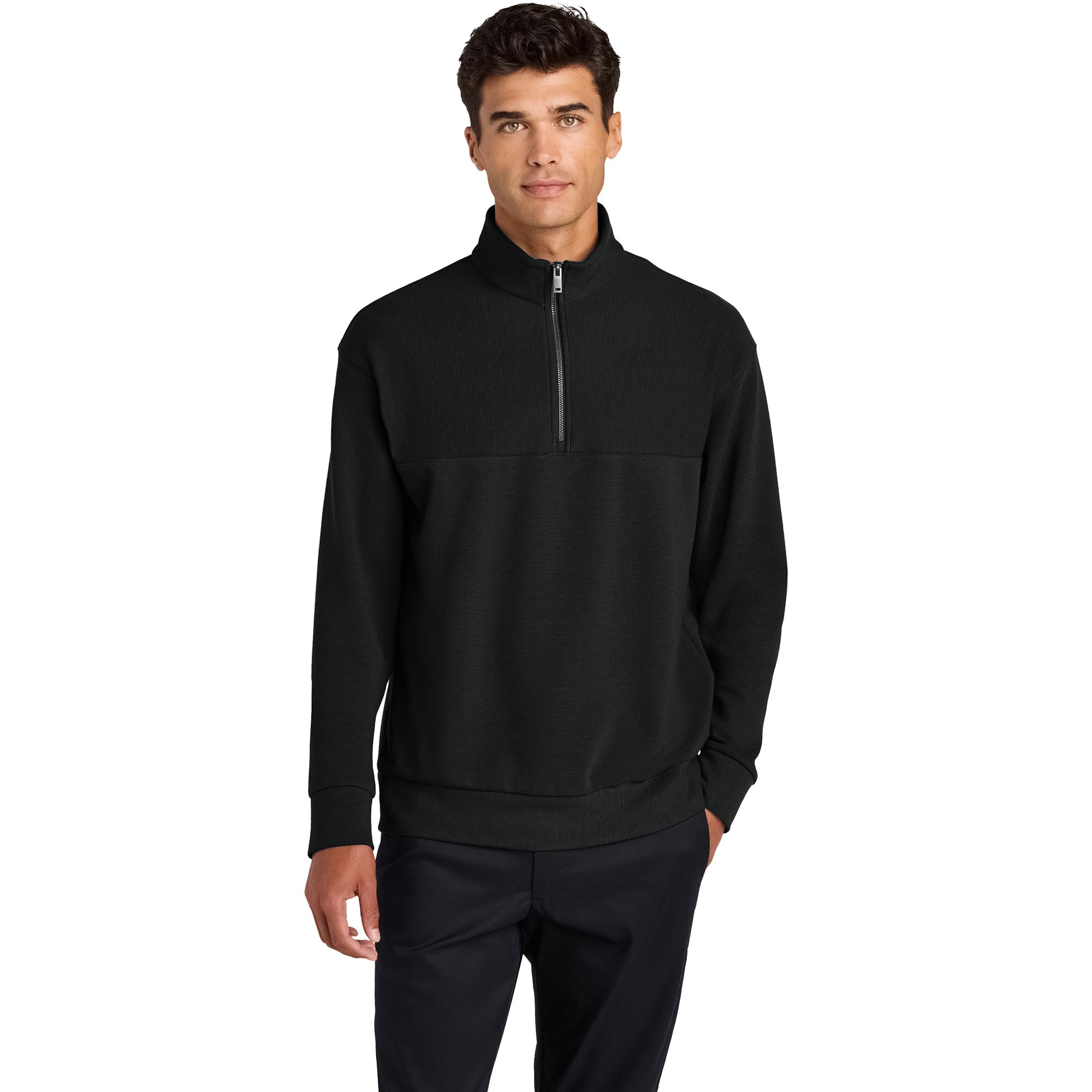 Mercer+Mettle MM3040 Linear Texture 1/4-Zip - Deep Black | Full Source