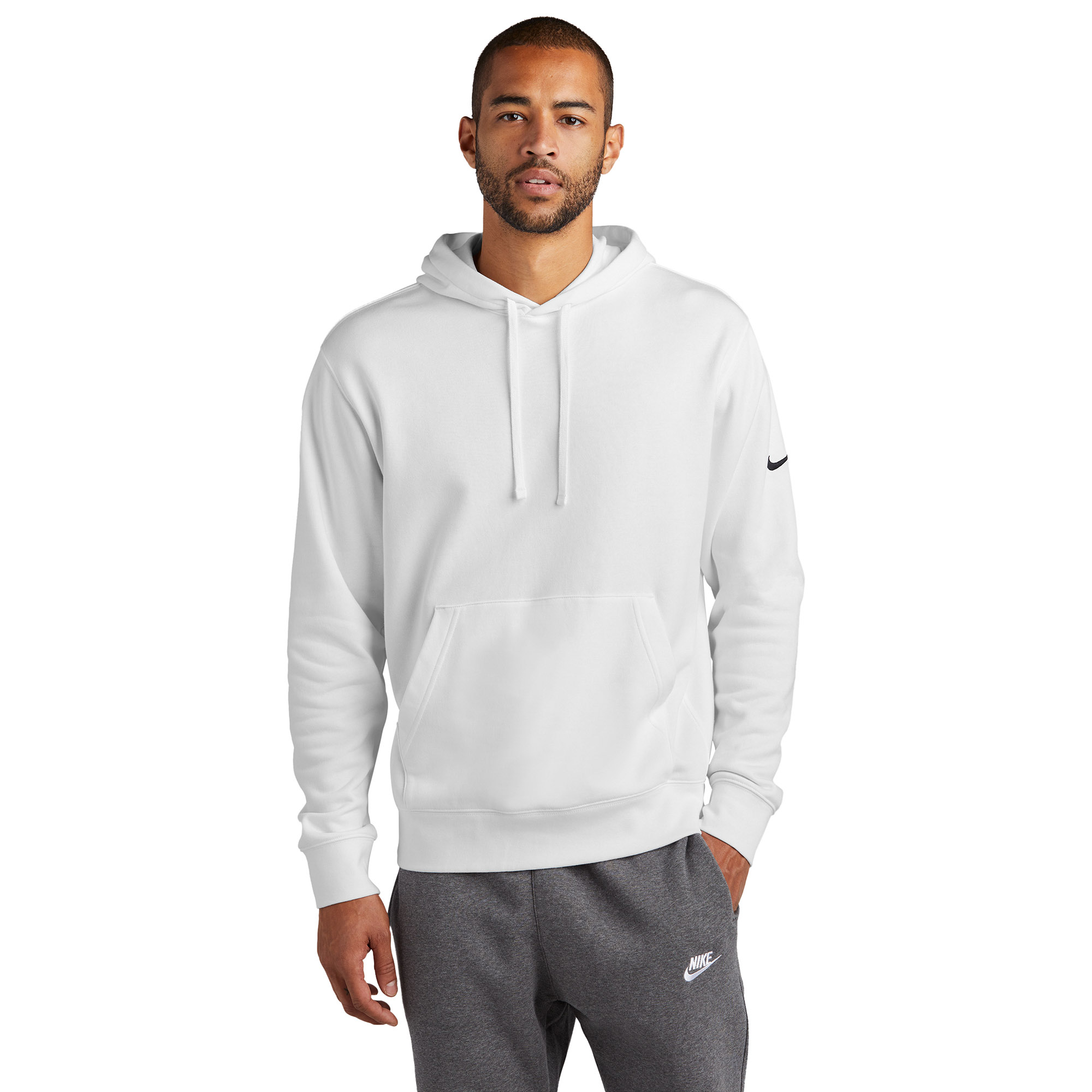 Nike NKDR1499 Club Fleece Sleeve Swoosh Pullover Hoodie - White | Full ...