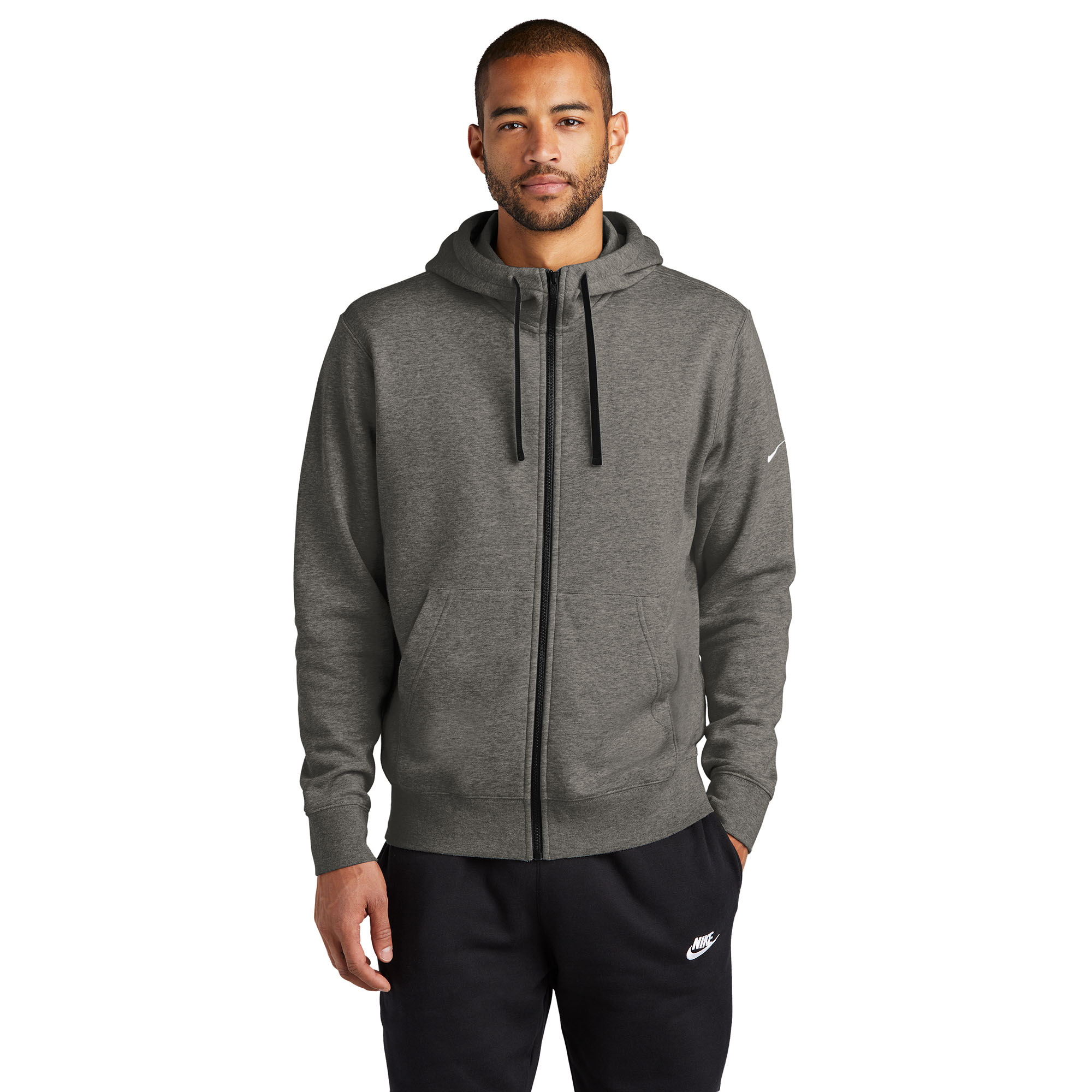 Nike NKDR1513 Club Fleece Sleeve Swoosh Full-Zip Hoodie - Charcoal