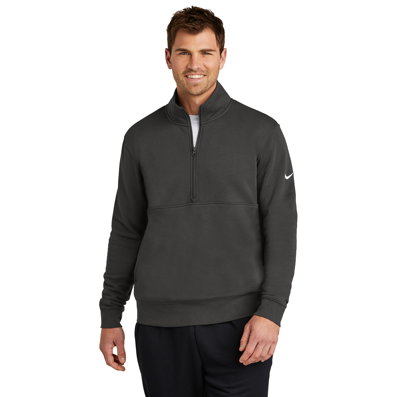 Nike NKDX6718 Club Fleece Sleeve Swoosh 1/2-Zip - Anthracite