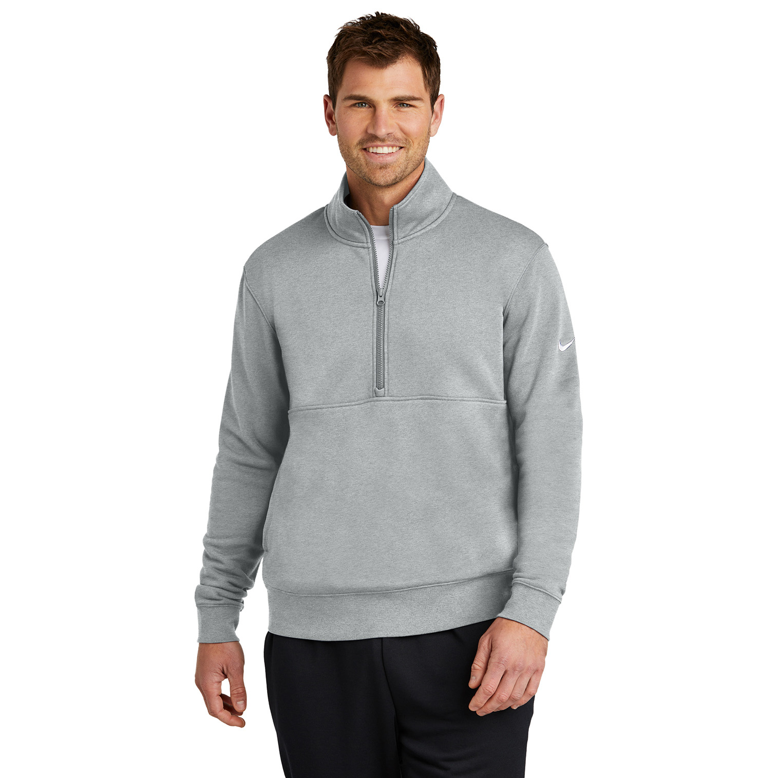 Nike NKDX6718 Club Fleece Sleeve Swoosh 1/2-Zip - Dark Grey Heather ...