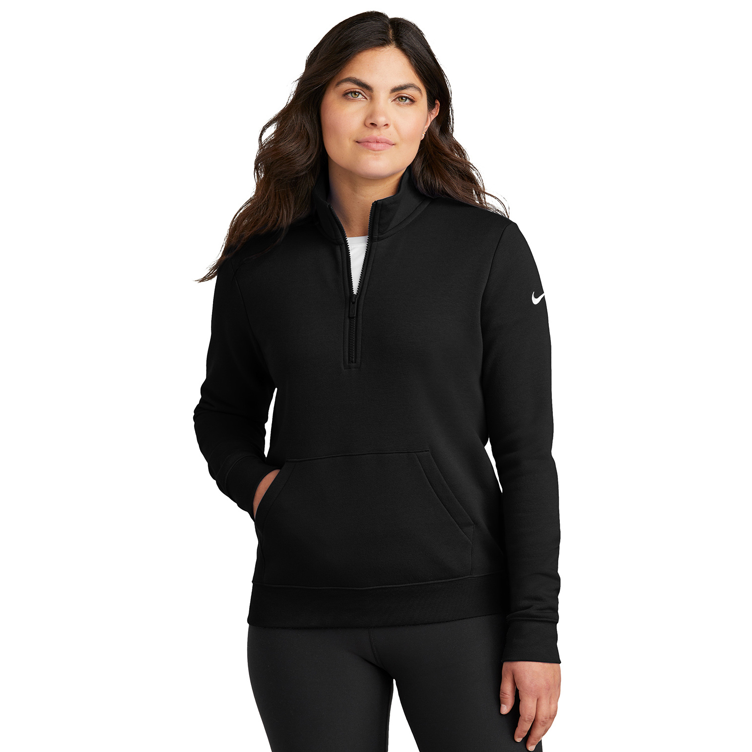 Nike NKDX6720 Club Fleece Sleeve Swoosh 1/2-Zip - Black | Full Source