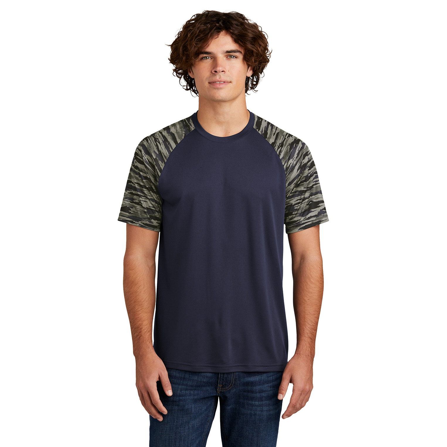 Sport-Tek ST376 Drift Camo Colorblock Tee - True Navy | Full Source