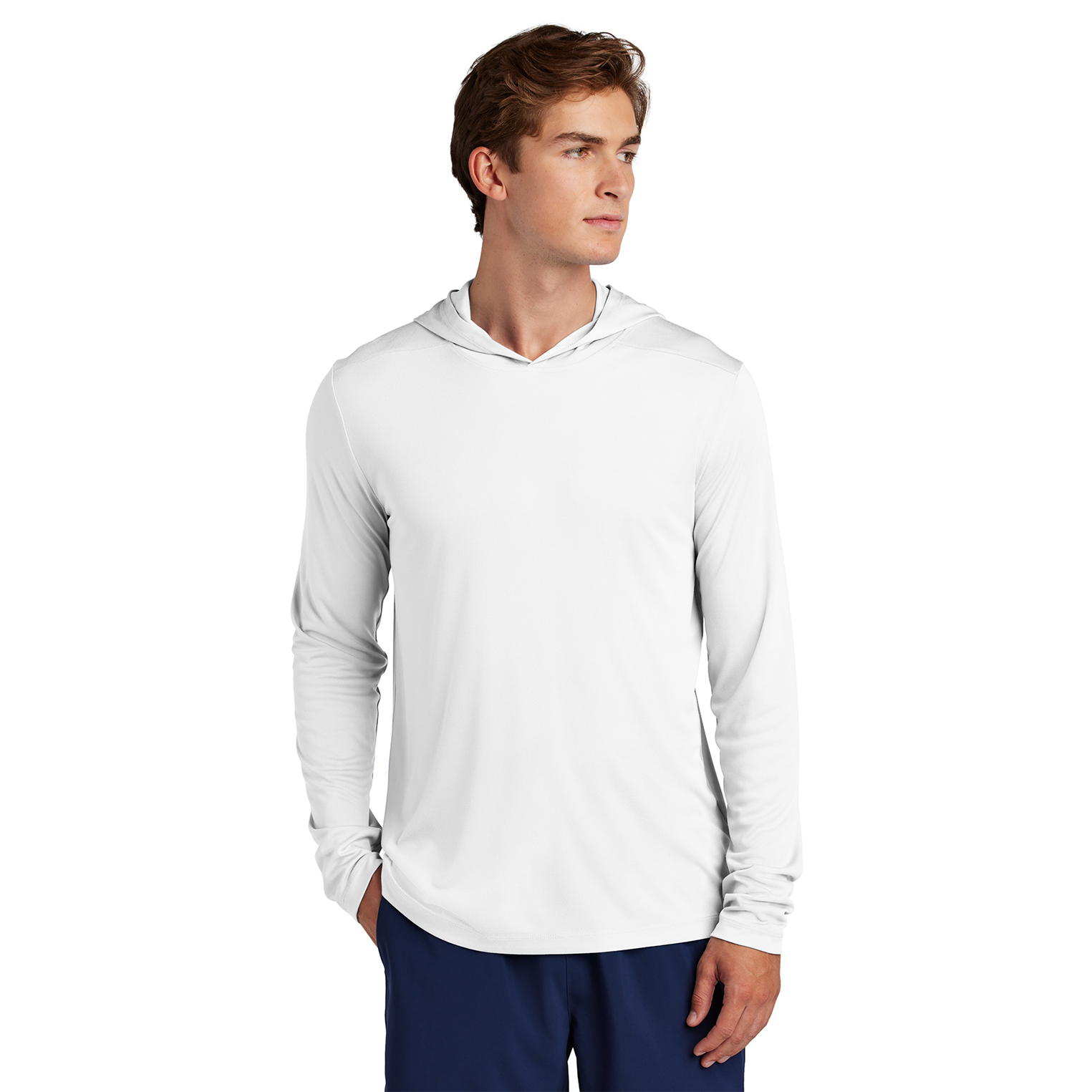 Sport-Tek ST420LSH Posi-UV Pro Long Sleeve Hoodie - White | Full