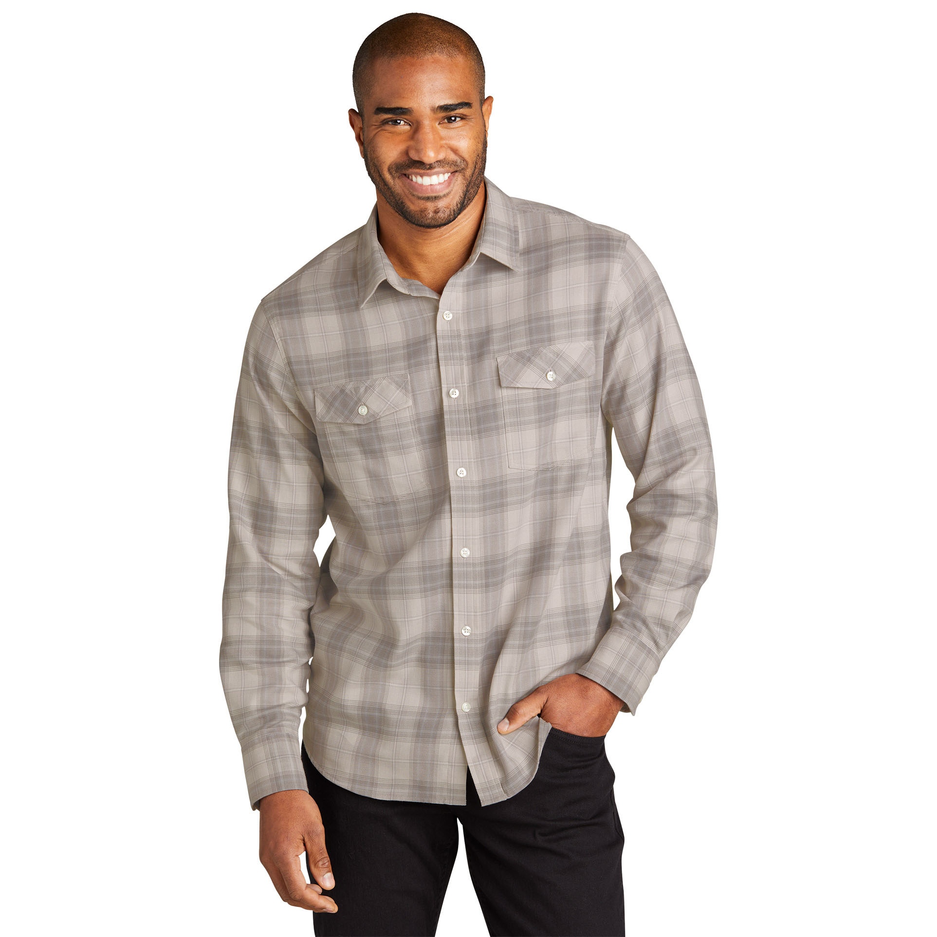 Port Authority W672 Long Sleeve Ombre Plaid Shirt - Frost Grey