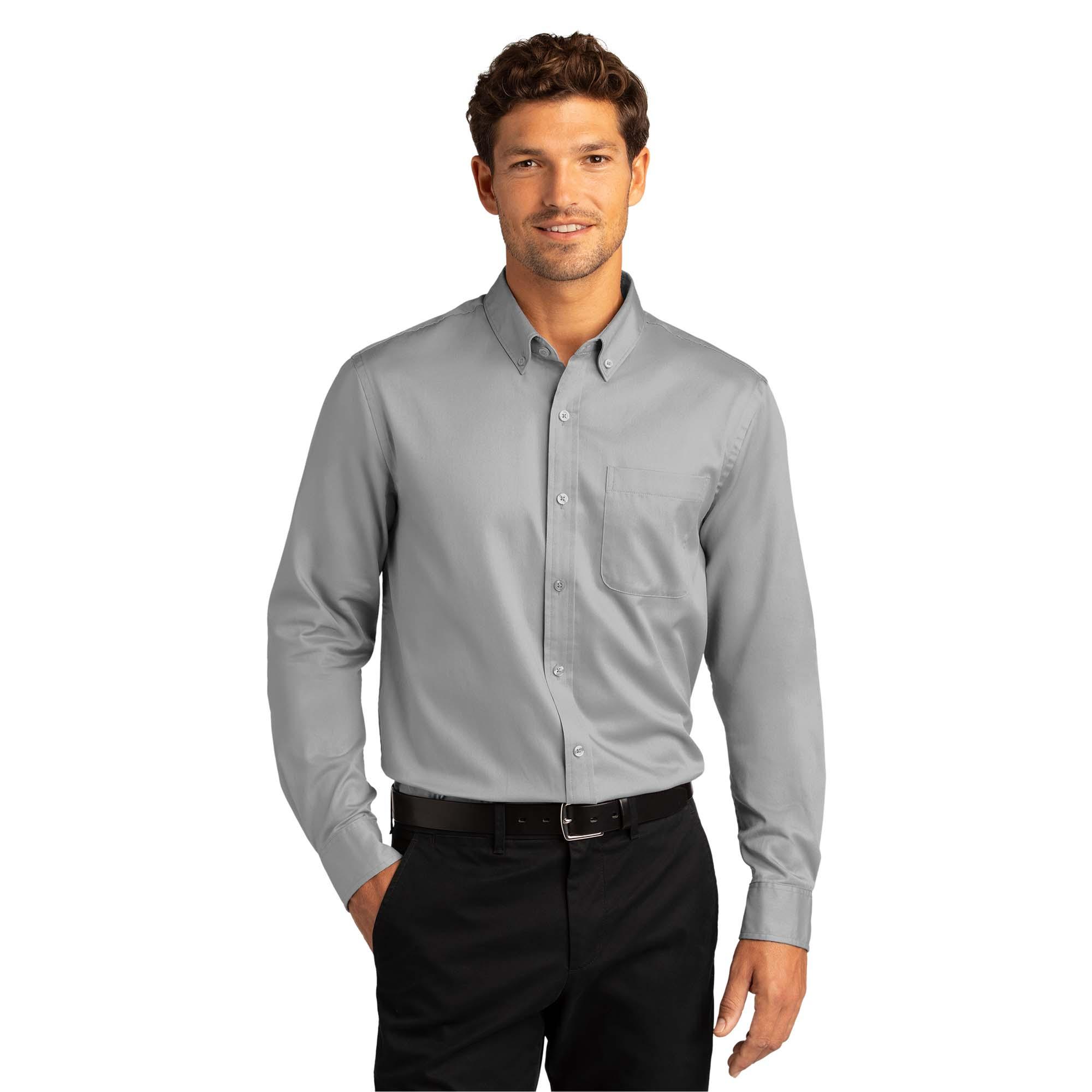 Port Authority W808 Long Sleeve SuperPro React Twill Shirt - Gusty Grey ...