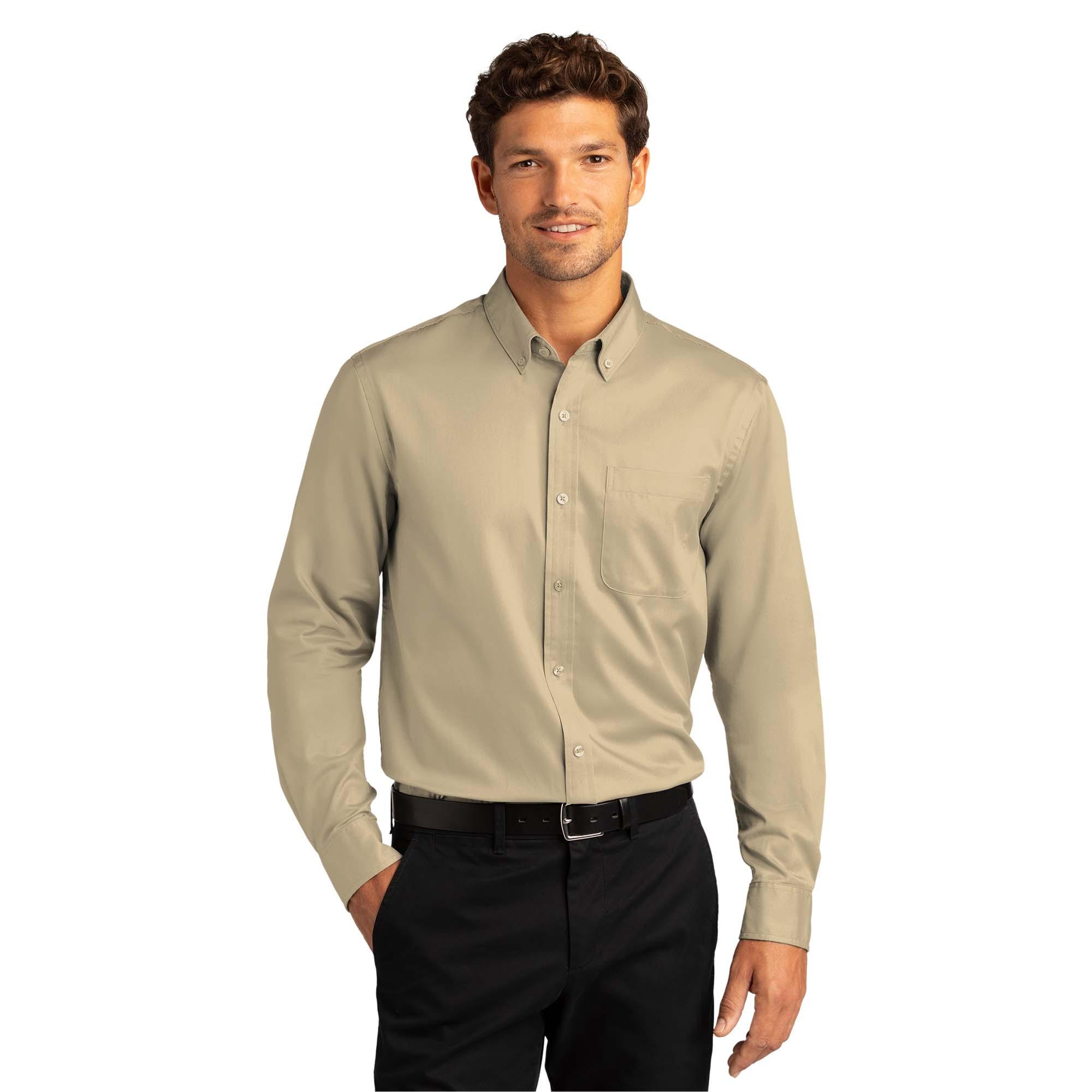 Port Authority W808 Long Sleeve SuperPro React Twill Shirt - Wheat ...