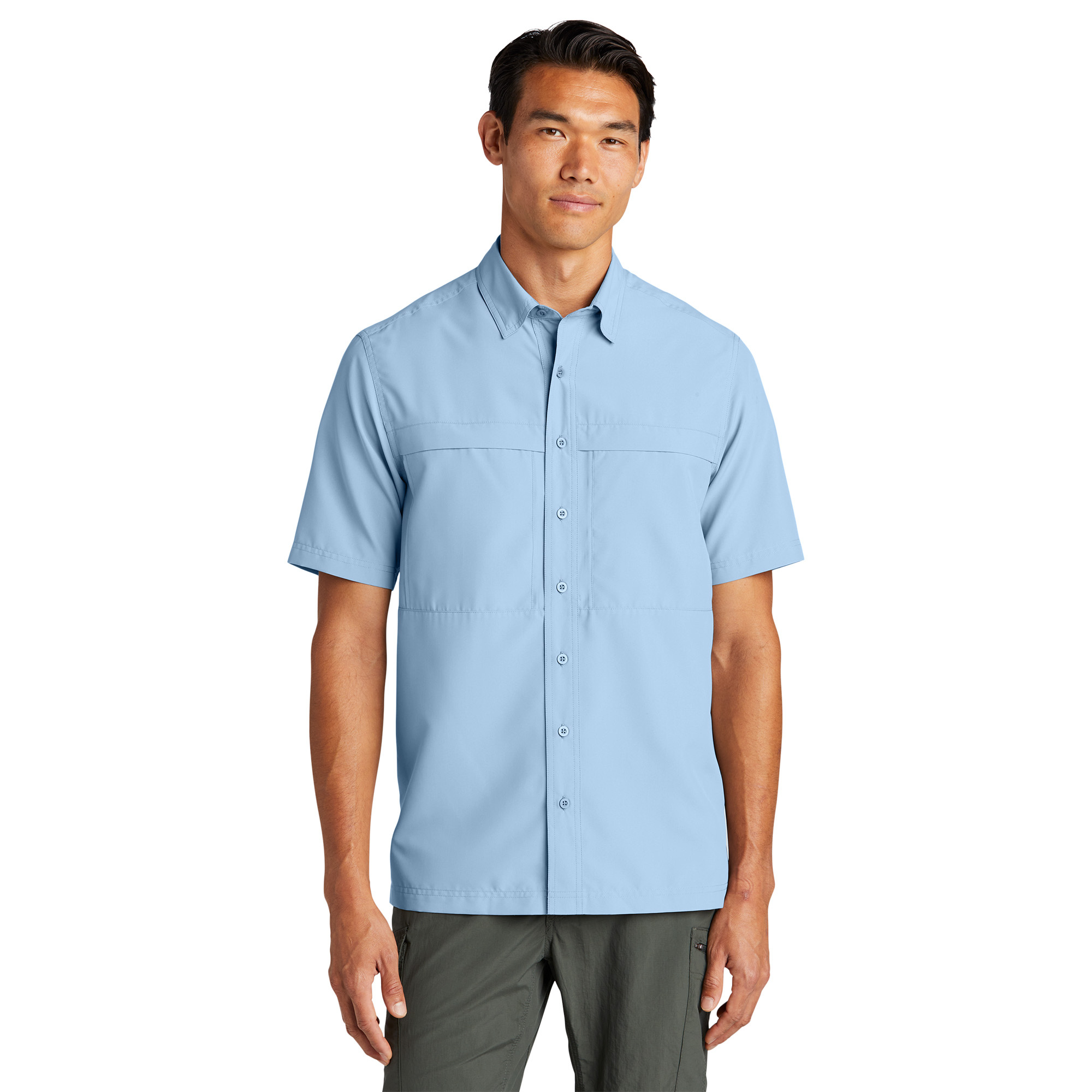 Port Authority W961 Short Sleeve UV Daybreak Shirt - Light Blue | Full ...