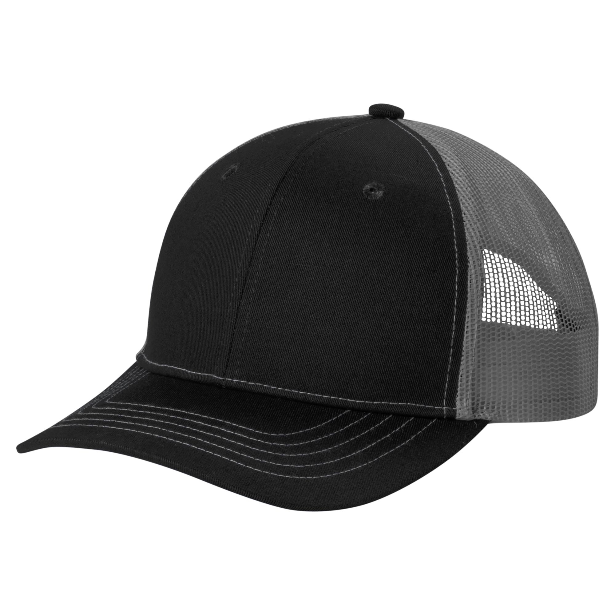 Port Authority YC402 Youth Snapback Trucker Cap - Black/Grey Steel