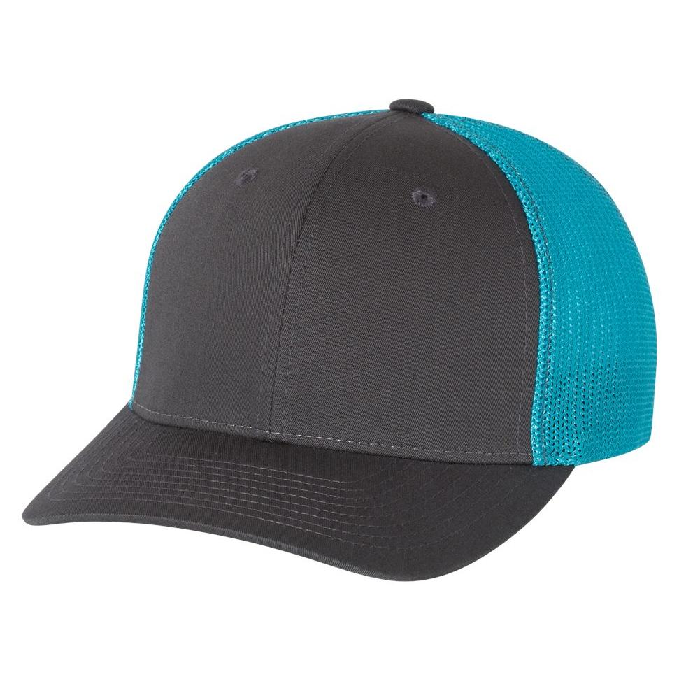 Richardson 110 Fitted Trucker Hat with R-Flex - Charcoal/Neon Blue ...