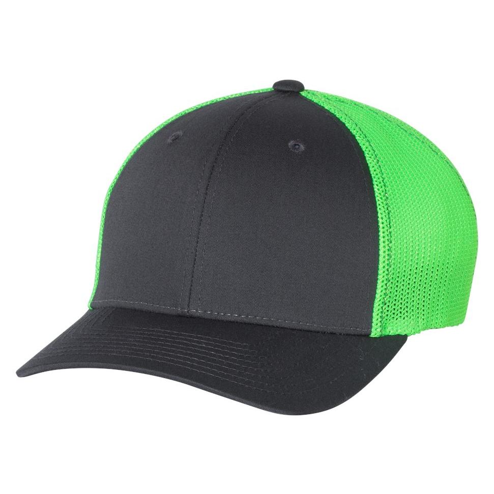 Richardson 110 Fitted Trucker Hat with R-Flex - Charcoal/Neon Green ...