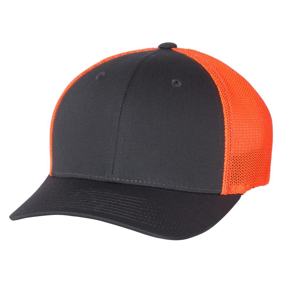 Richardson 110 Fitted Trucker Hat with R-Flex - Charcoal/Neon Orange ...