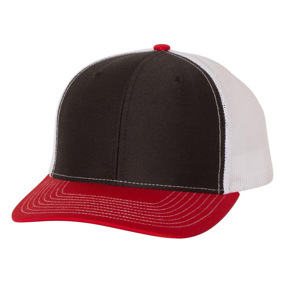 Richardson 112 Snapback Trucker Cap - Black/White/Red | Full Source