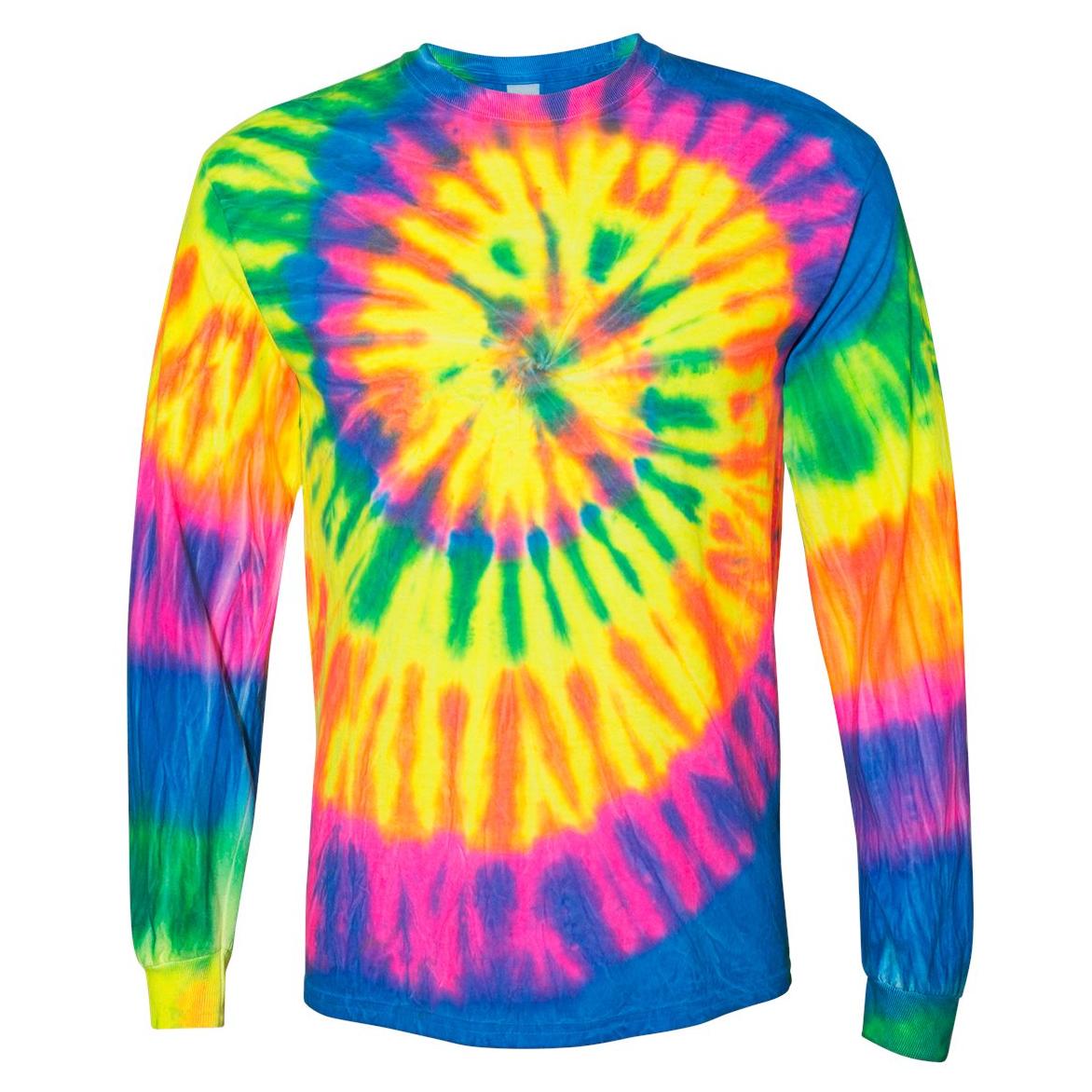 Dyenomite 240MS Spiral Tie Dye Long Sleeve T-Shirt - Fluorescent Rainbow  Spiral