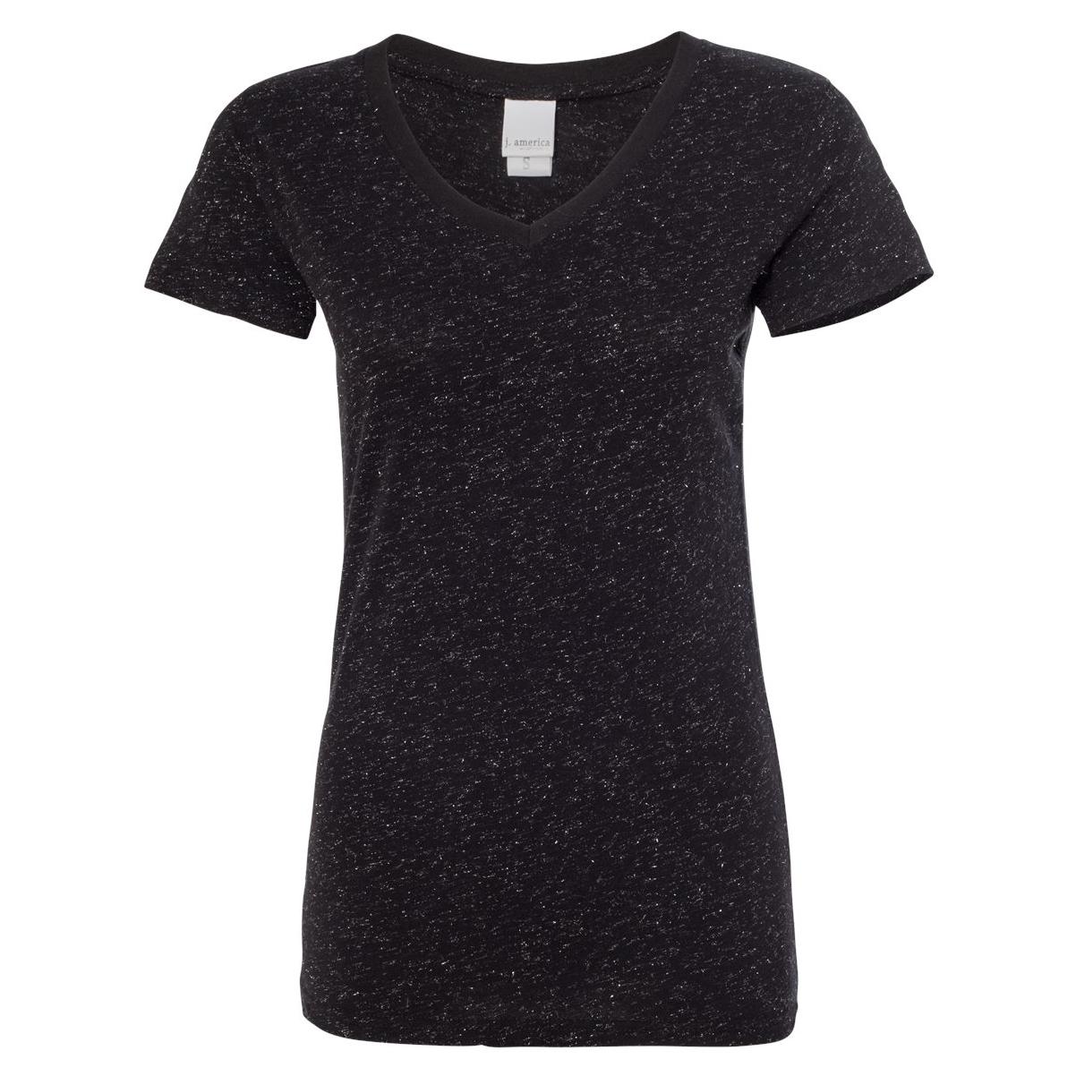 J. America 8136 Women's Glitter V-Neck Short Sleeve T-Shirt - Black ...