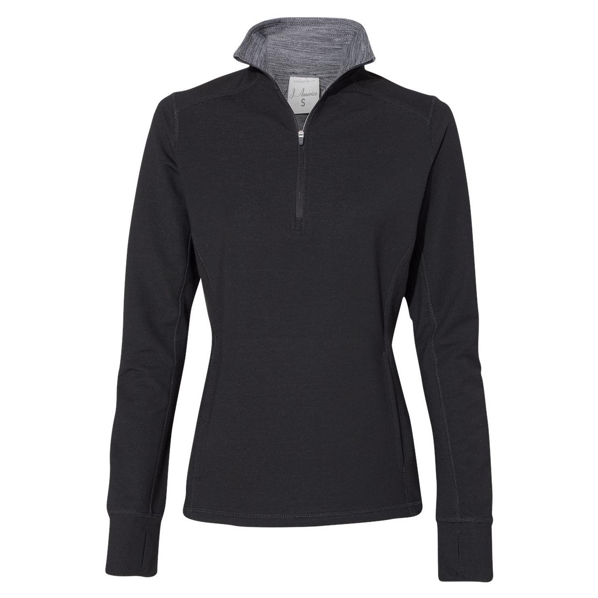 J. America 8433 Women's Omega Stretch Quarter-Zip Pullover - Black ...