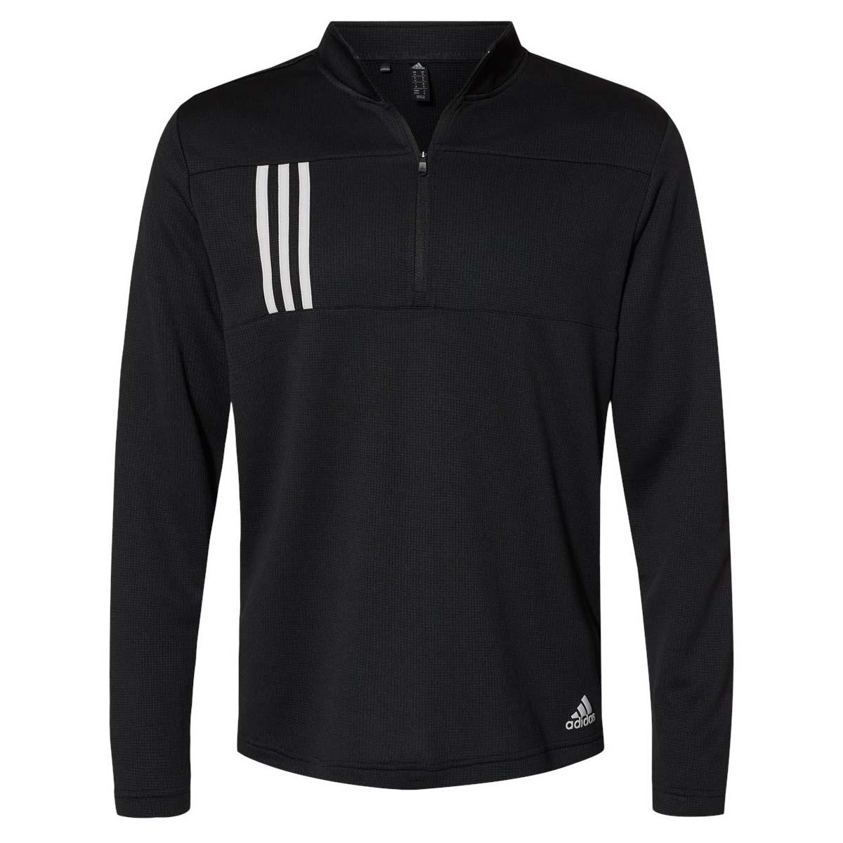 adidas A482 3-Stripes Double Knit Quarter-Zip Pullover - Black/Grey Two ...