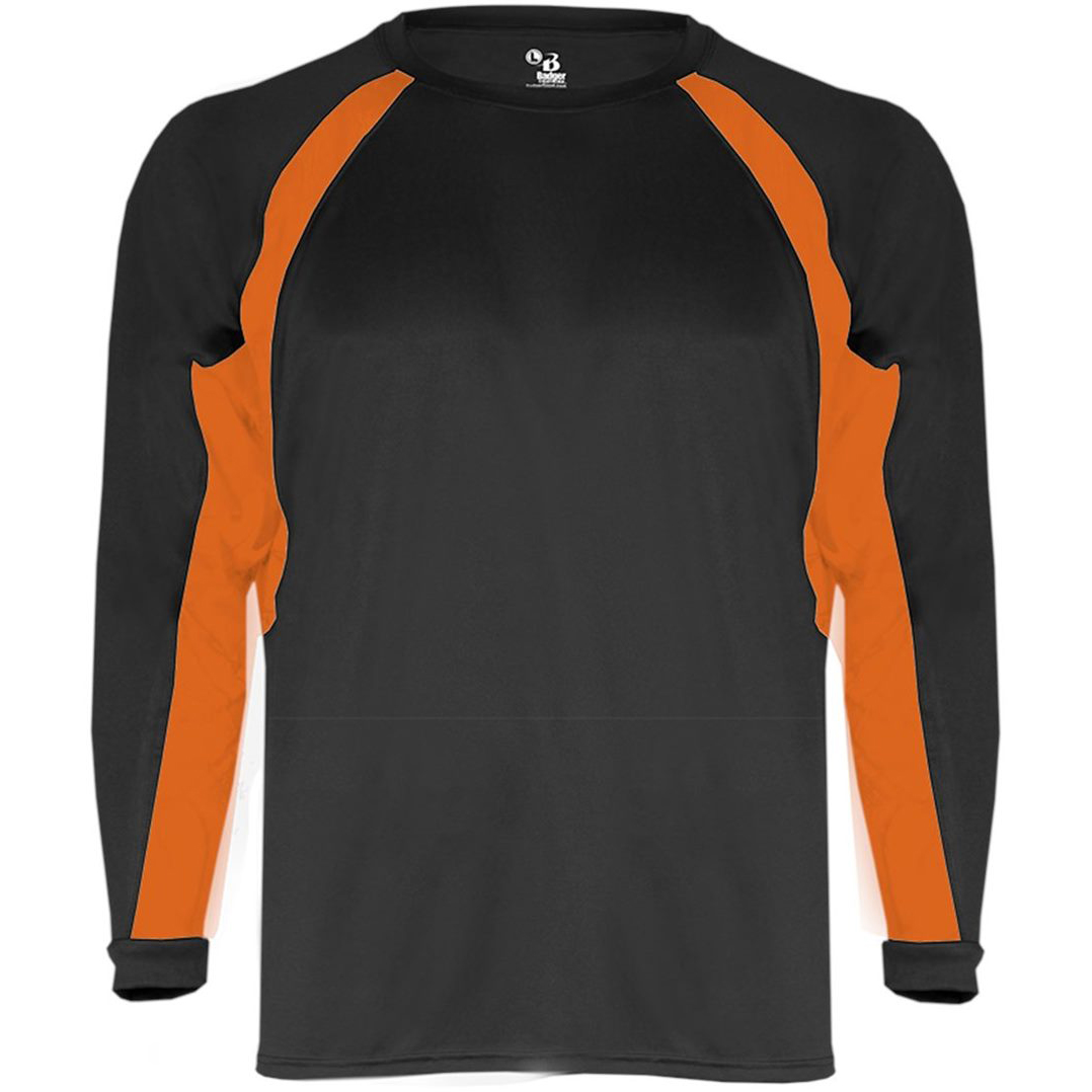 Badger Sport 4154 B Core Hook Long Sleeve T Shirt Black Burnt Bad 4154 Black Burnt Orange