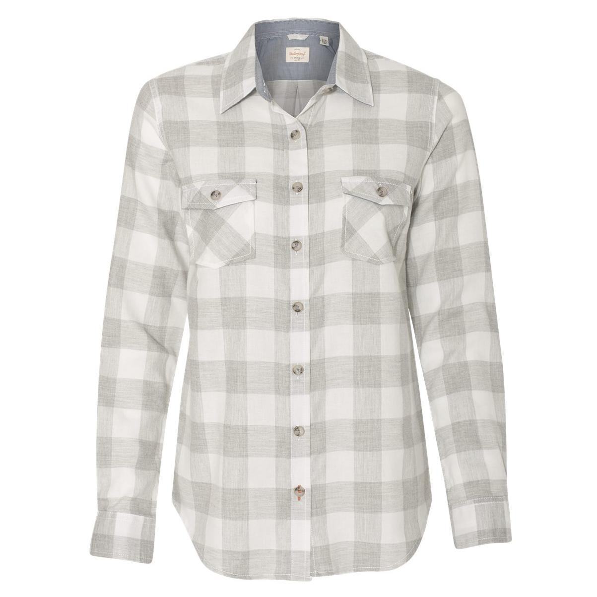 Weatherproof W164761 Women's Vintage Brushed Flannel Long Sleeve Shirt -  Heather Grey/White