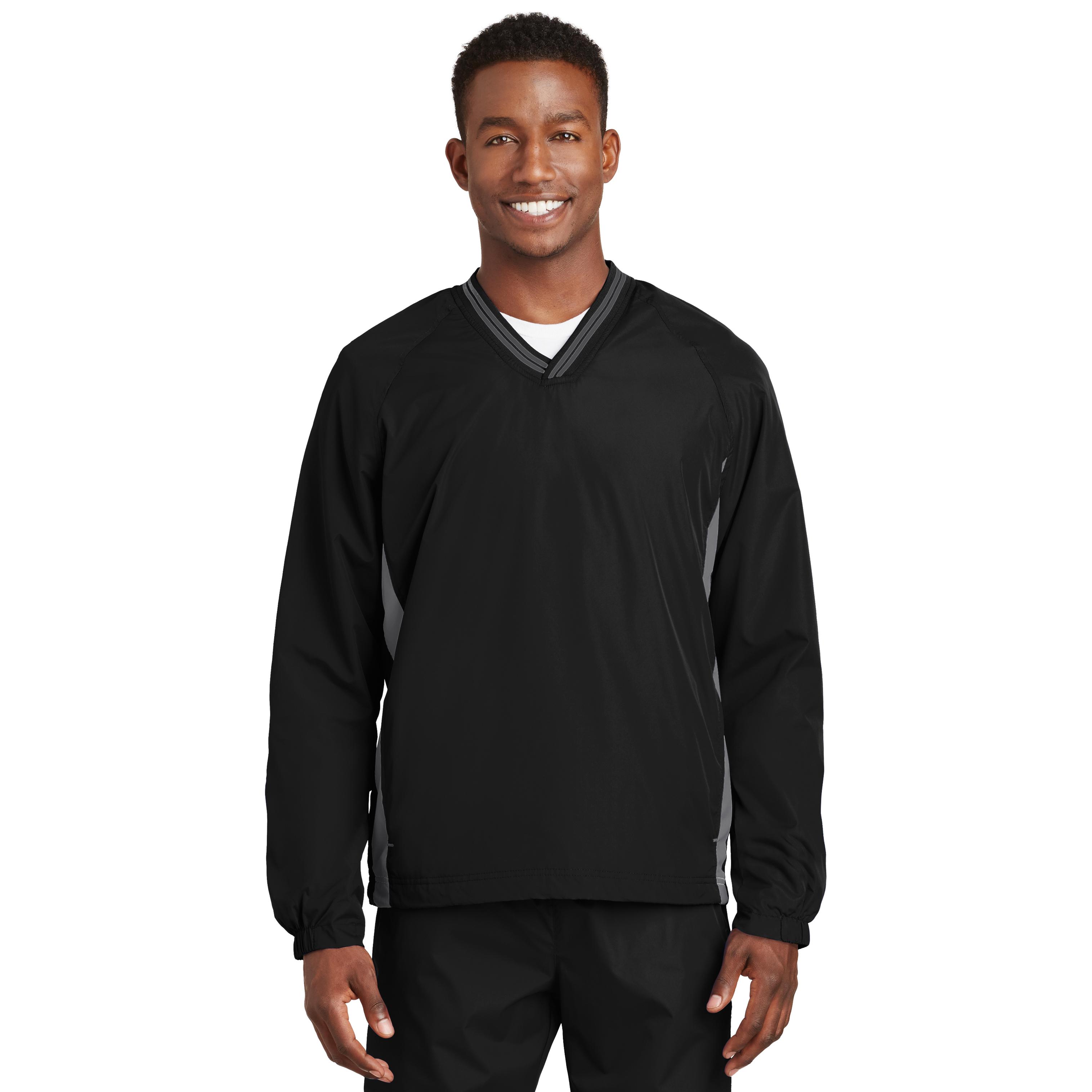 Sport-Tek JST62 Tipped V-Neck Raglan Wind Shirt - Black