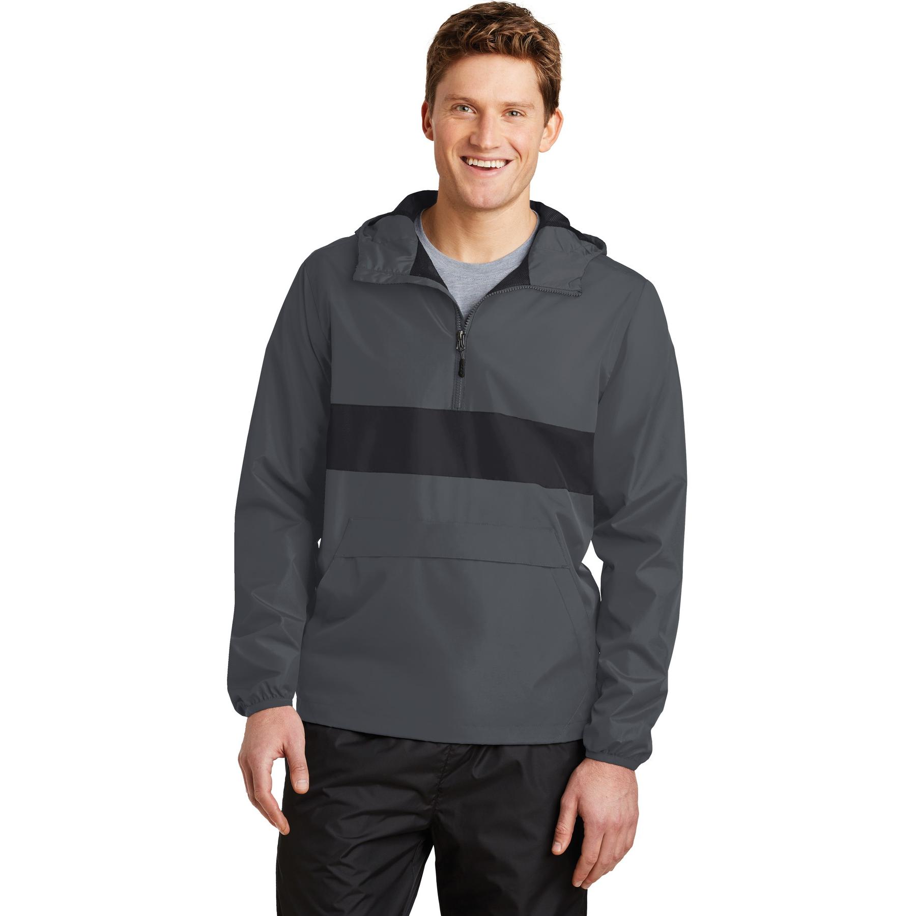 Sport-Tek JST65 Zipped Pocket Anorak - Graphite Grey/Black | Full