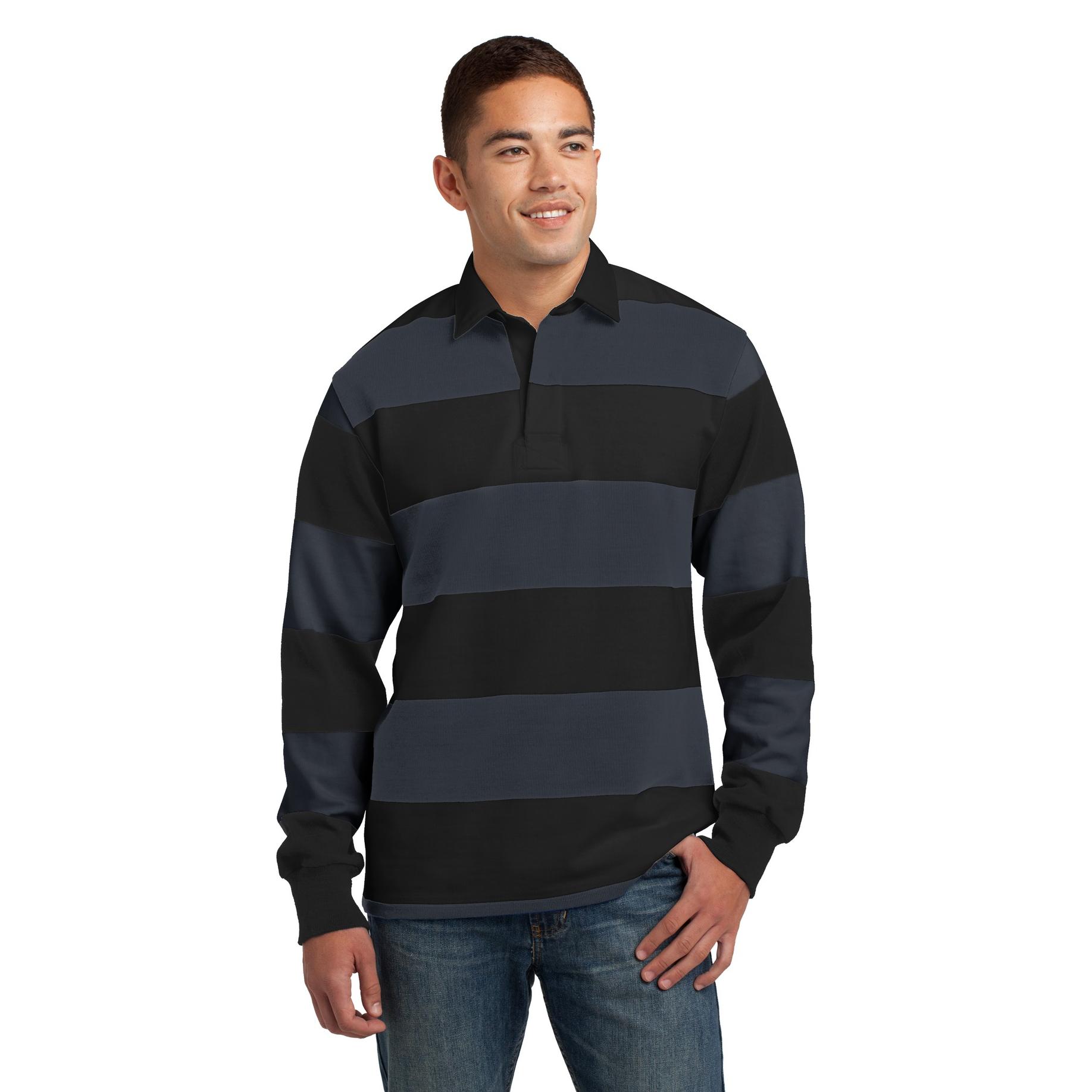 Sport-Tek ST301 Classic Long Sleeve Rugby Polo - Black/Graphite