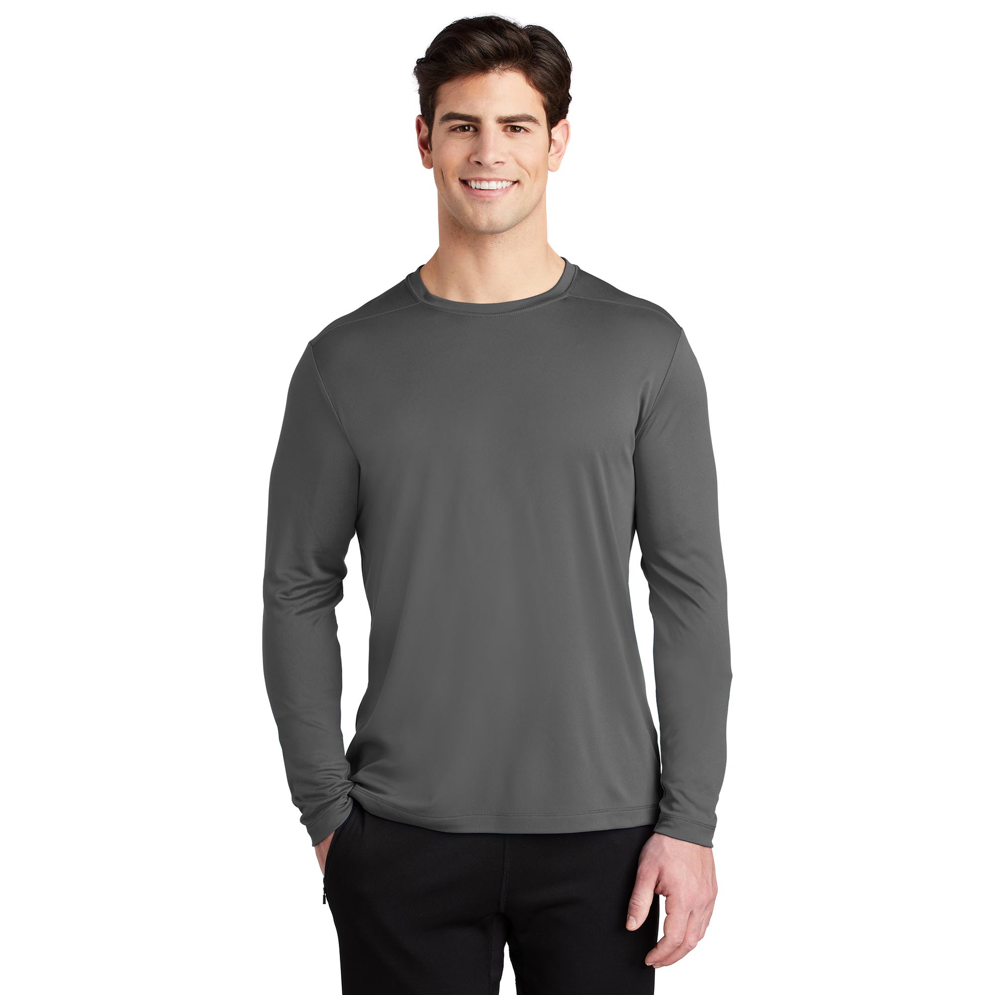 Sport-Tek ST420LS Posi-UV Pro Long Sleeve Tee - Dark Smoke Grey | Full ...